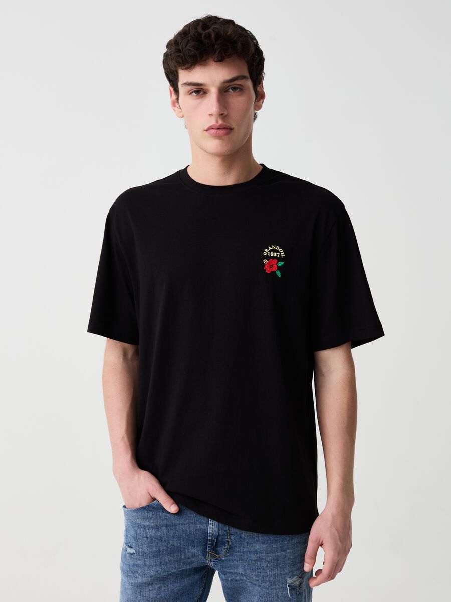 T-shirt with hibiscus and logo print_0