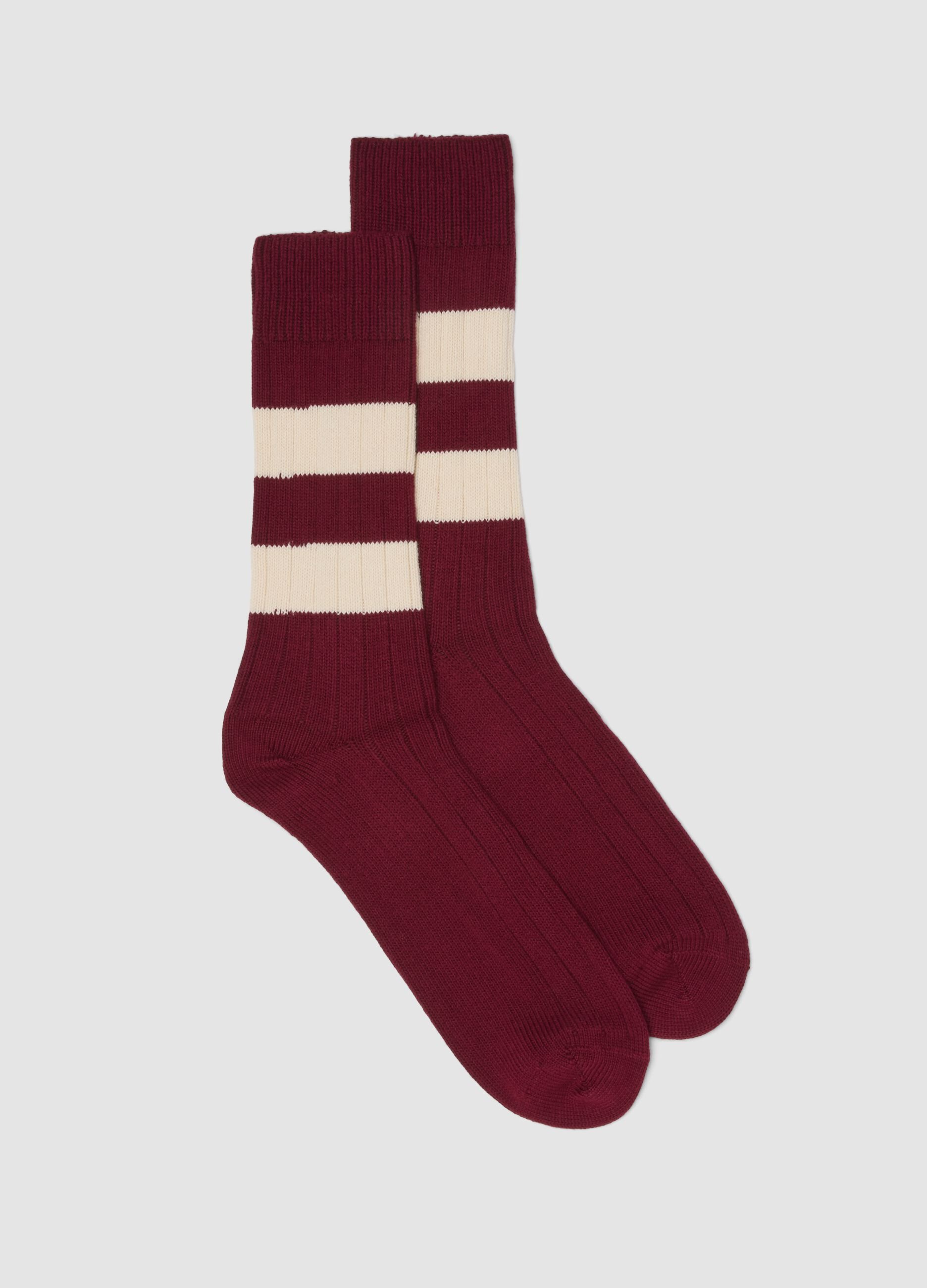 Red Stretch Cotton Blend Tennis Socks with Stripes