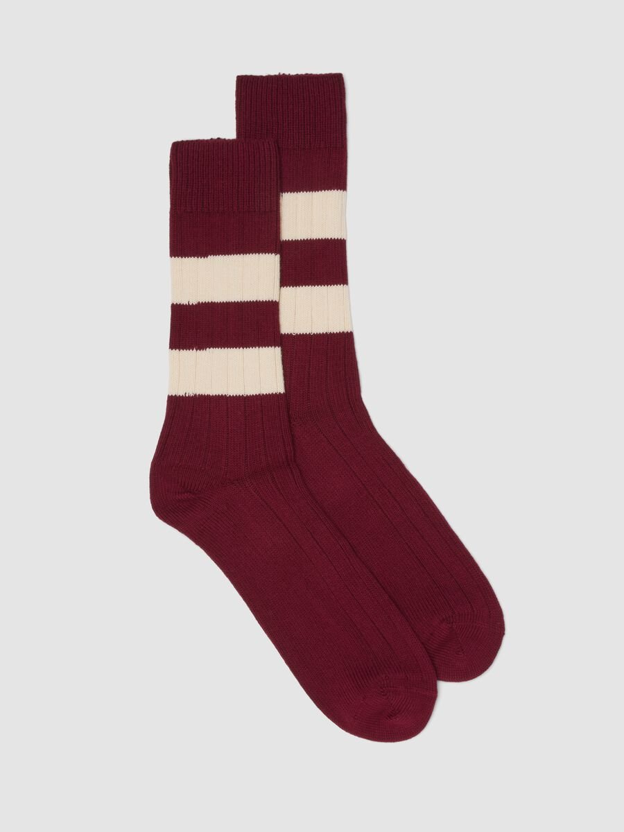 Red Stretch Cotton Blend Tennis Socks with Stripes_0