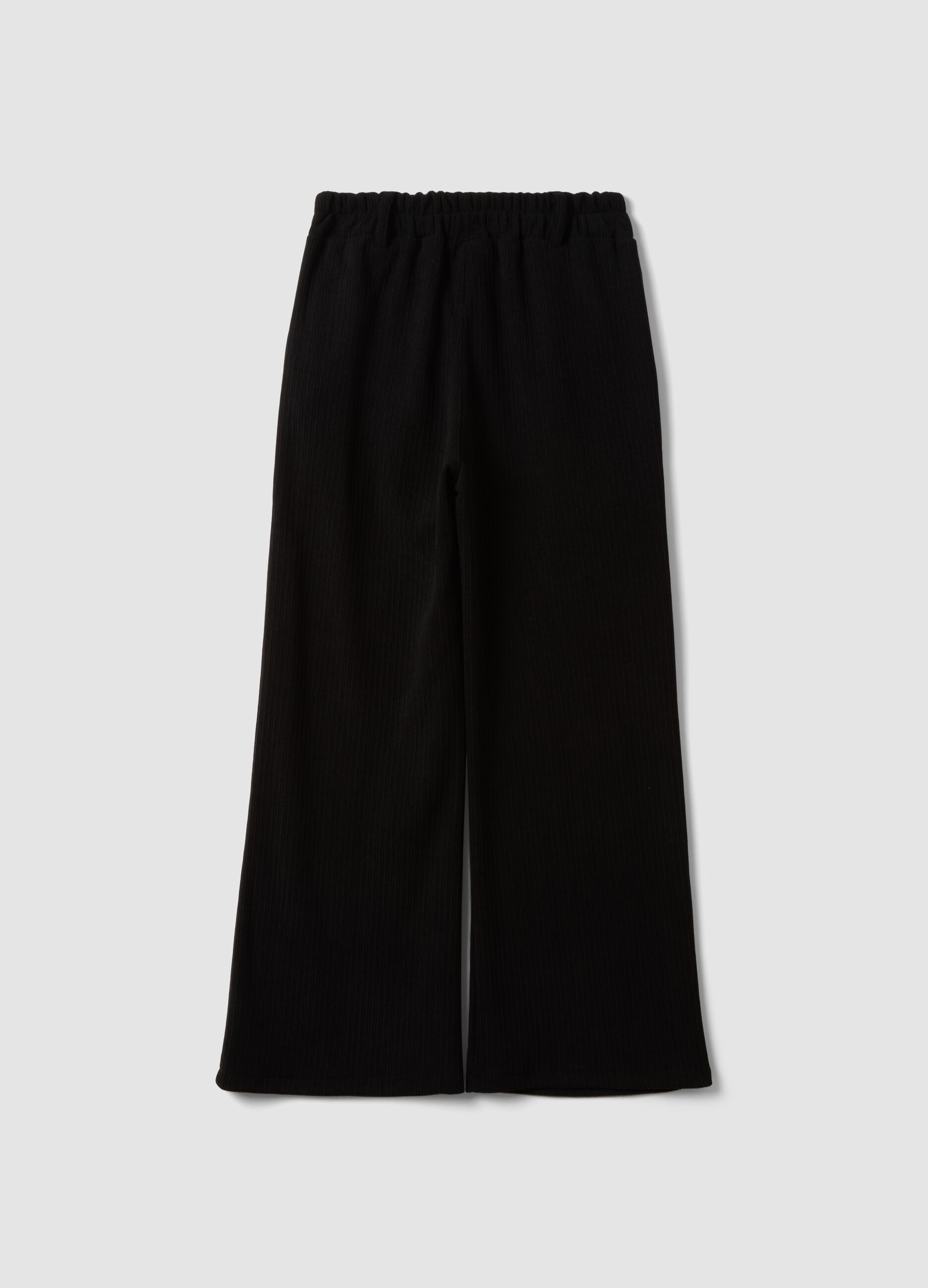 Black wide-leg stretch trousers with regular fit