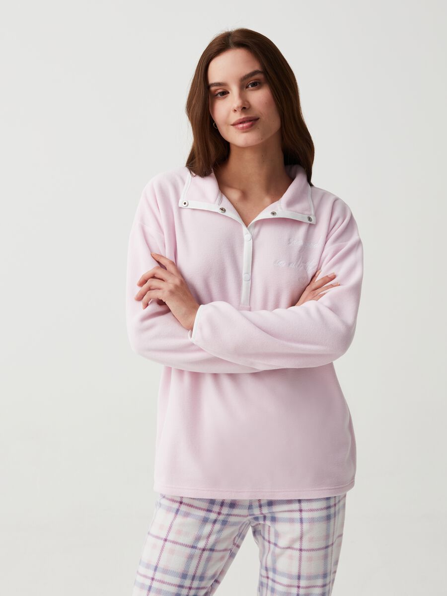 Fleece pyjama top with mock neck and buttons_0