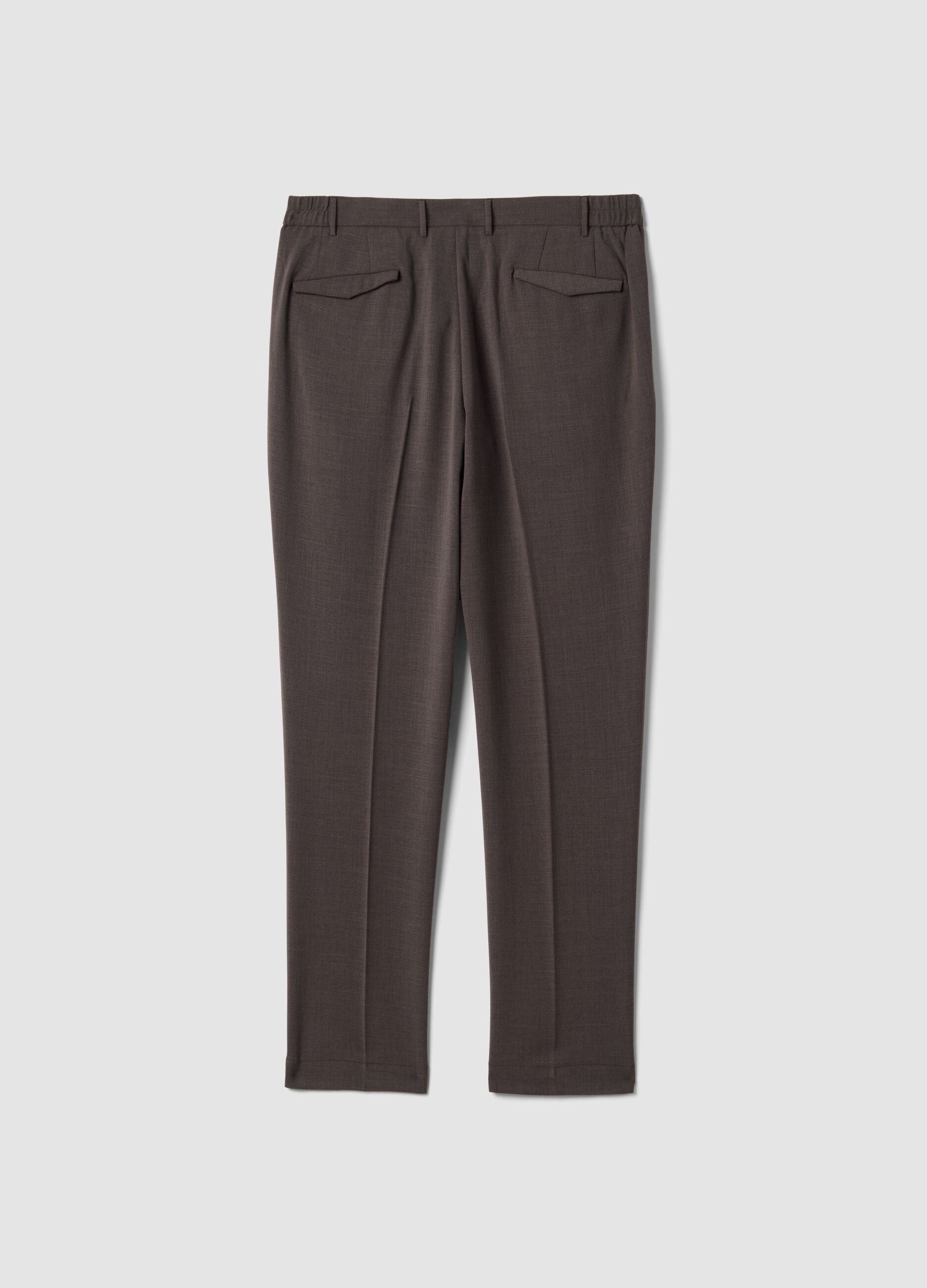 Brown slim-fit stretch viscose trousers
