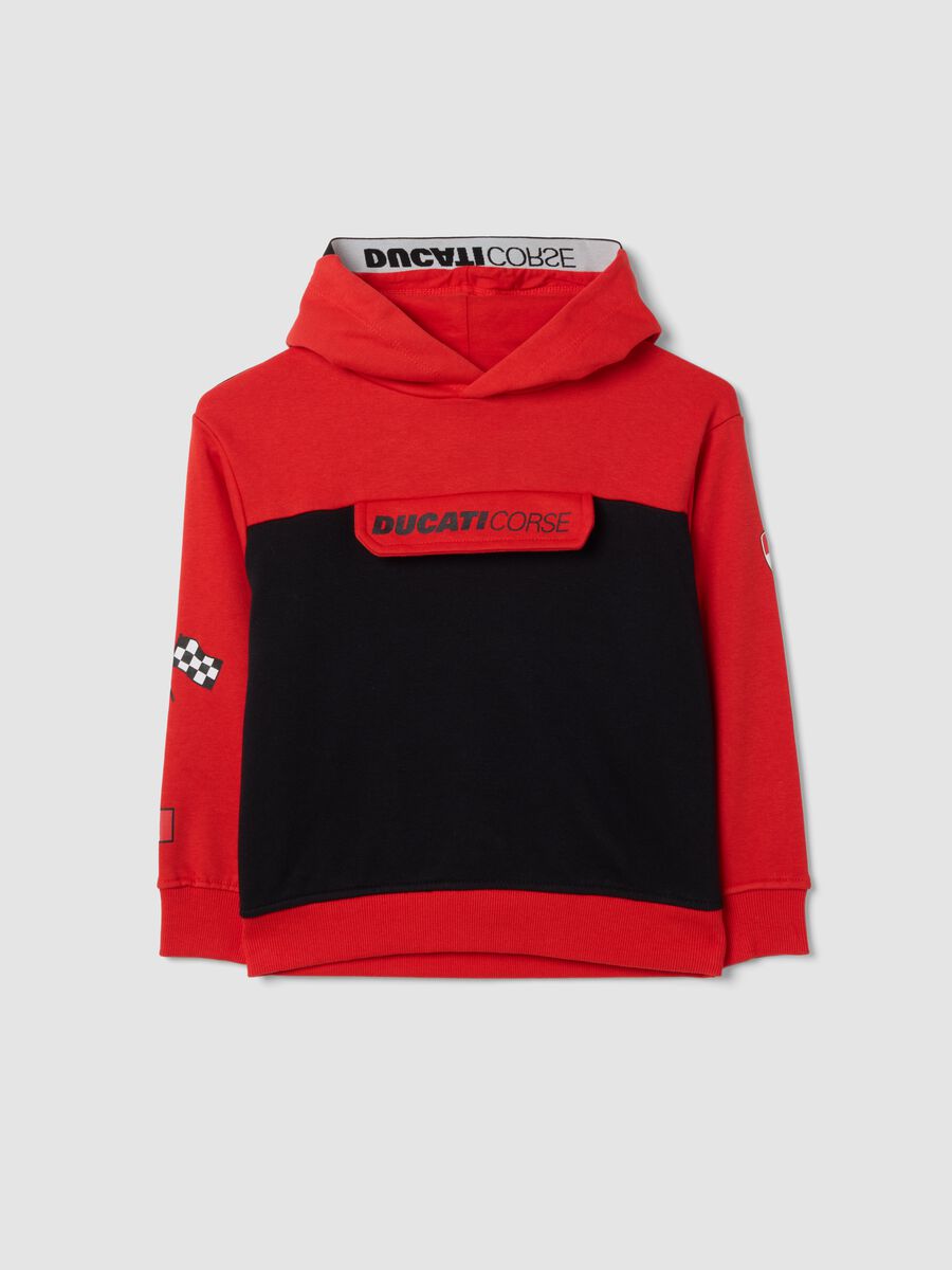 Schwarzer und roter Hoodie aus Baumwollmix-Fleece im Ducati-Style_0