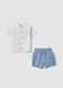 Blue and white pure cotton set with shirt and shorts_0