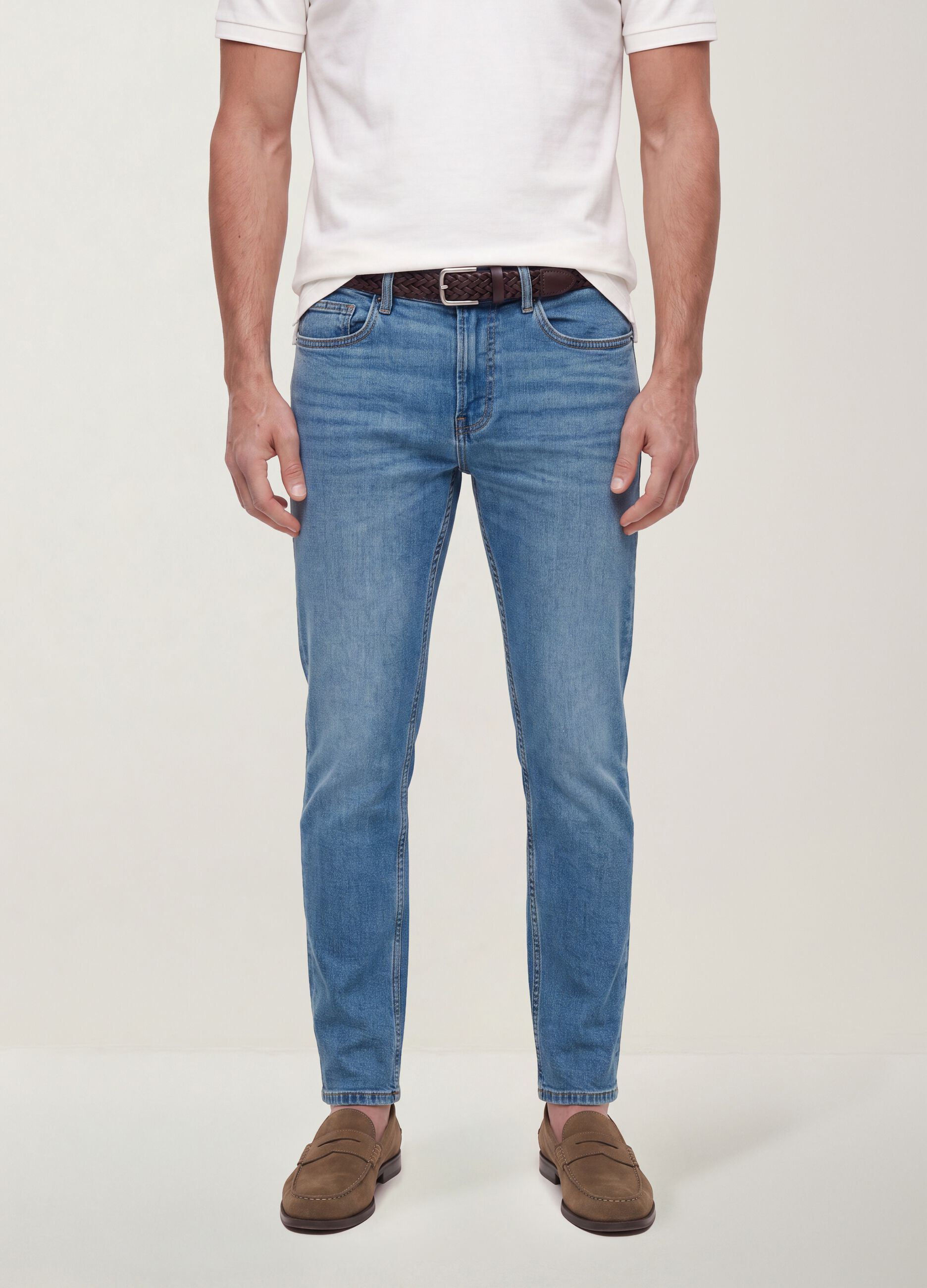 Cal&ccedil;as de ganga azuis slim fit em algod&atilde;o el&aacute;stico