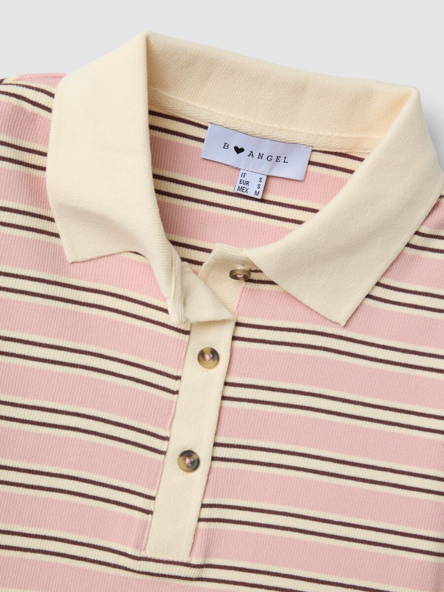 Pink striped stretch-cotton cropped polo shirt, regular fit_6
