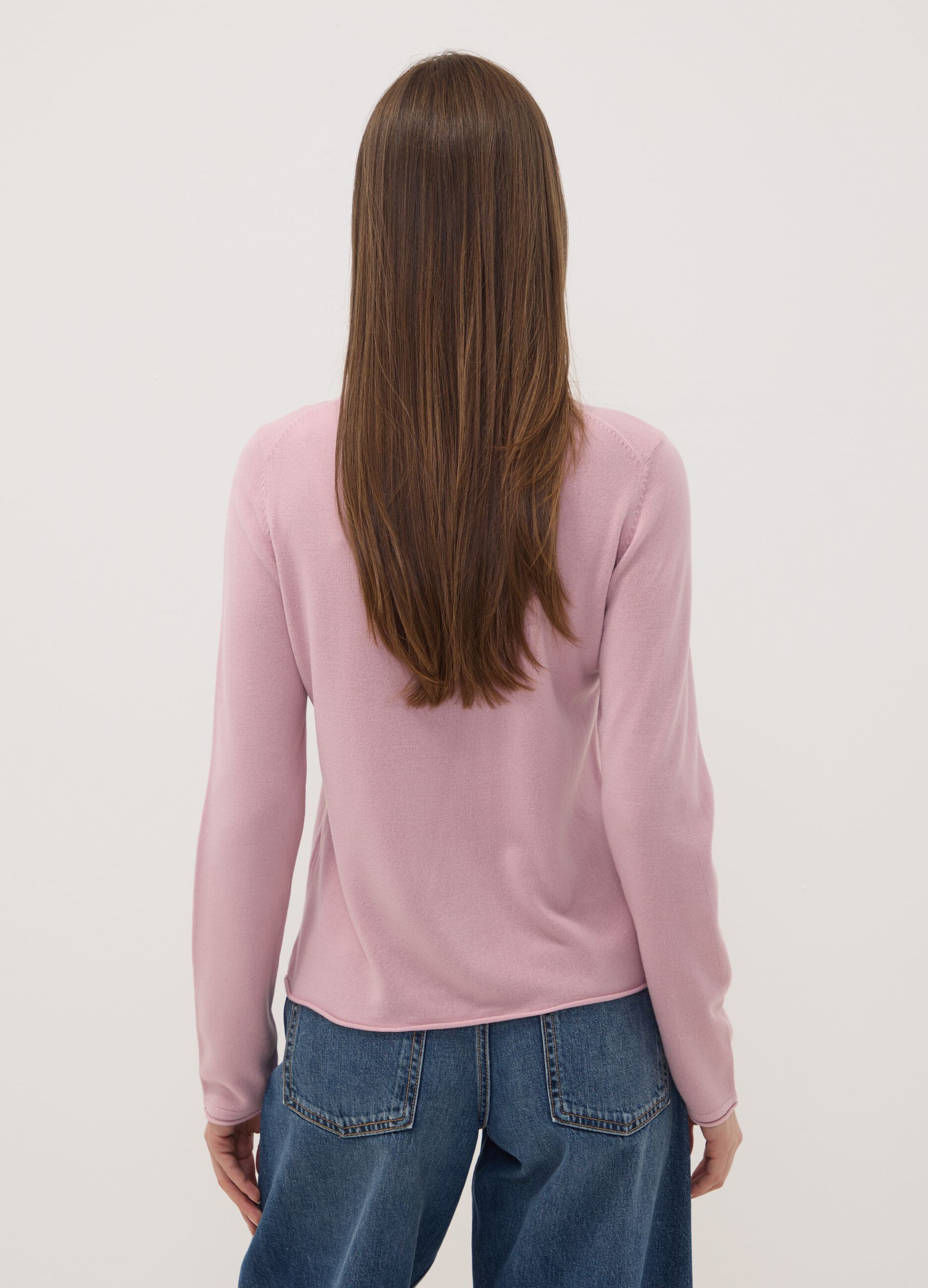 Pink fitted long-sleeve crew-neck top