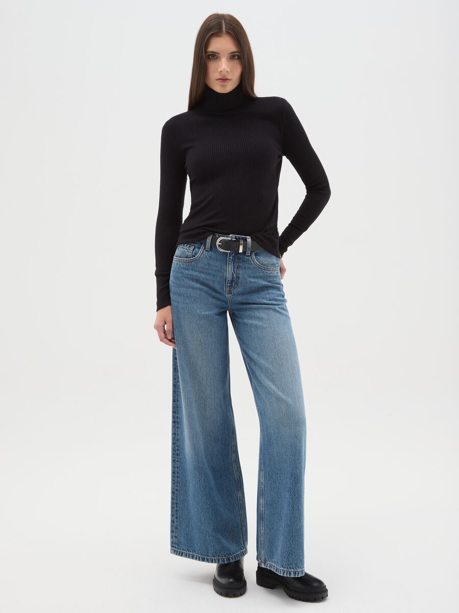 Black striped crew neck long sleeve regular fit top_1