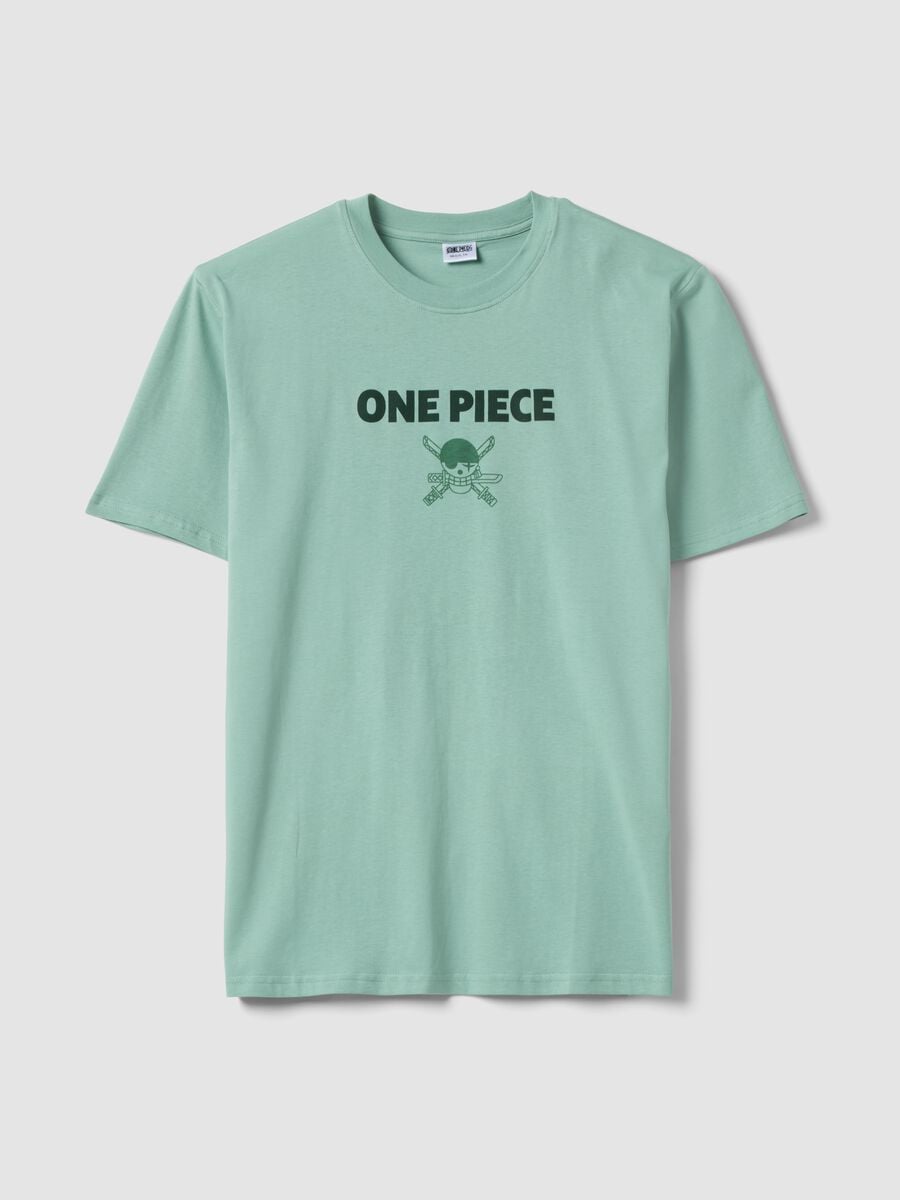 Green pure cotton One Piece slogan T-shirt, relaxed fit_4