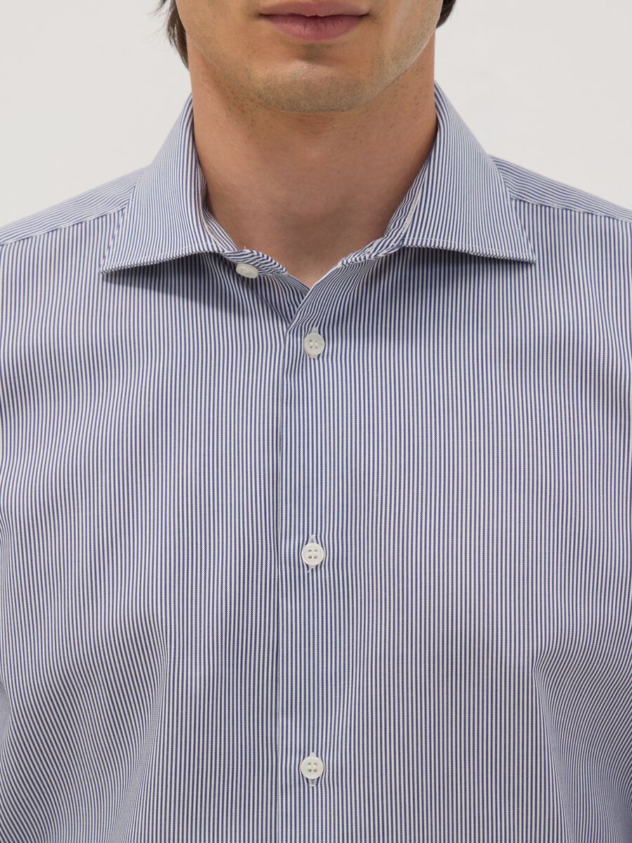 Blue pure cotton striped shirt with French collar, slim fit, non-iron_1