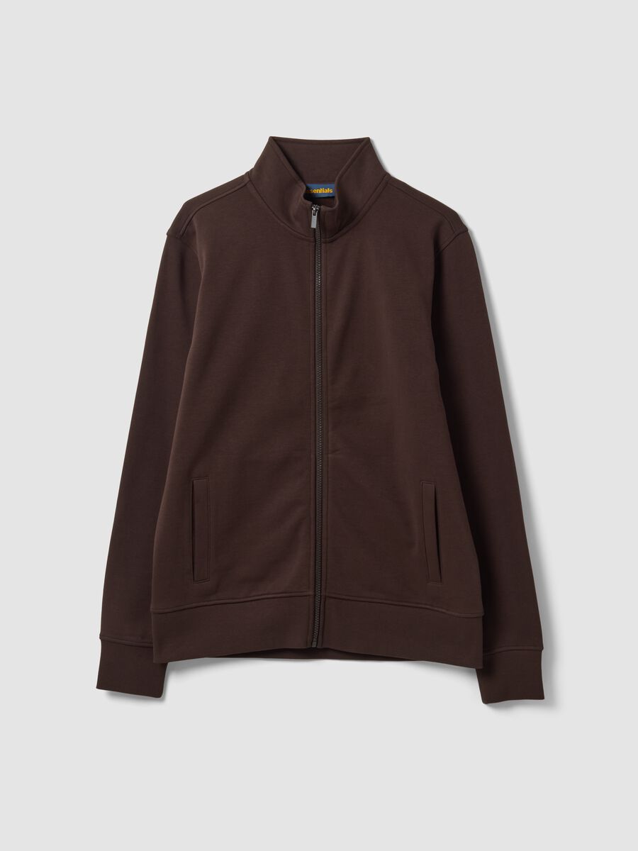 Brown cotton-blend sweatshirt with crew neck and zip, regular fit_0