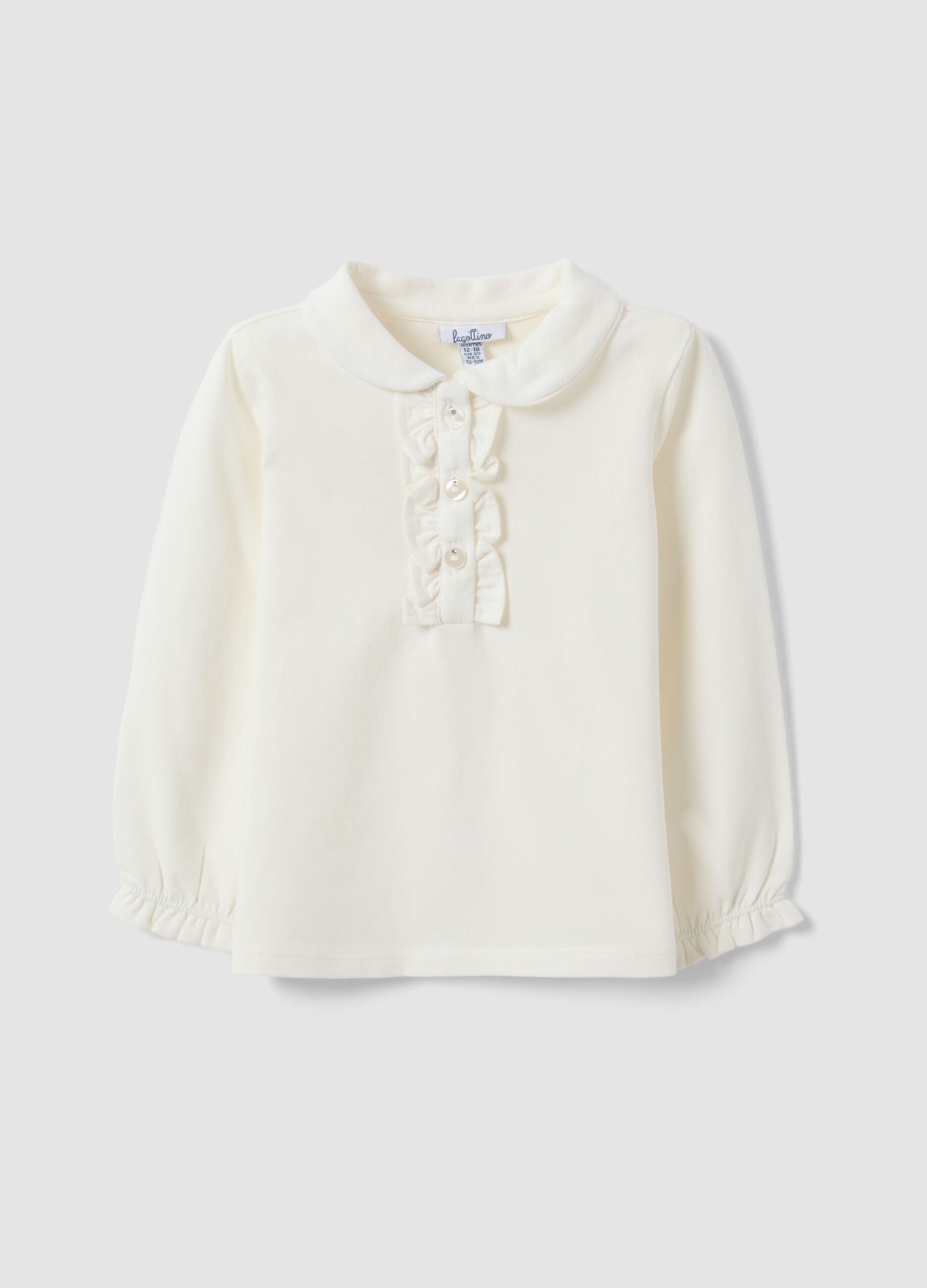 Weisses Poloshirt aus elastischer Bio-Baumwolle mit Kragen f&uuml;r Baby-M&auml;dchen