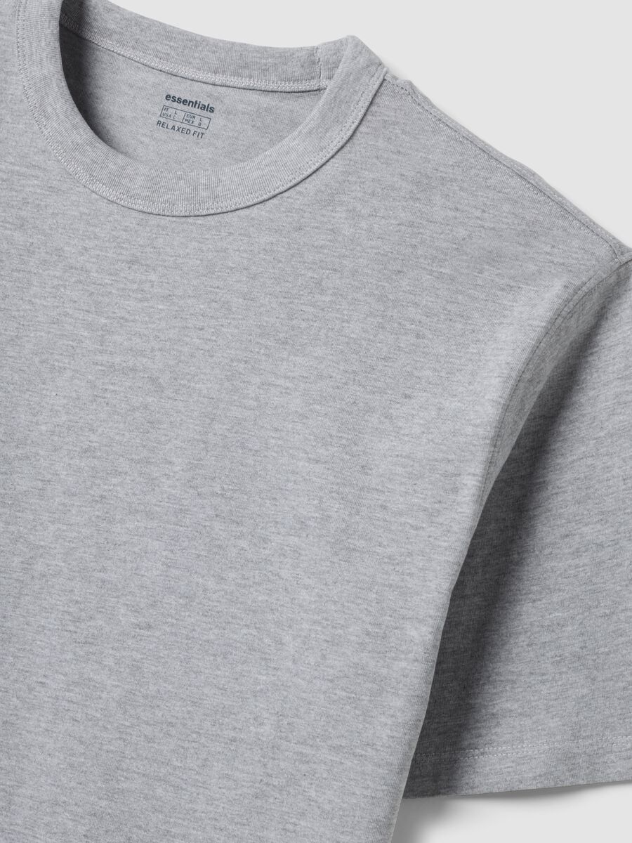 Grey pure cotton crew-neck T-shirt, relaxed fit_5