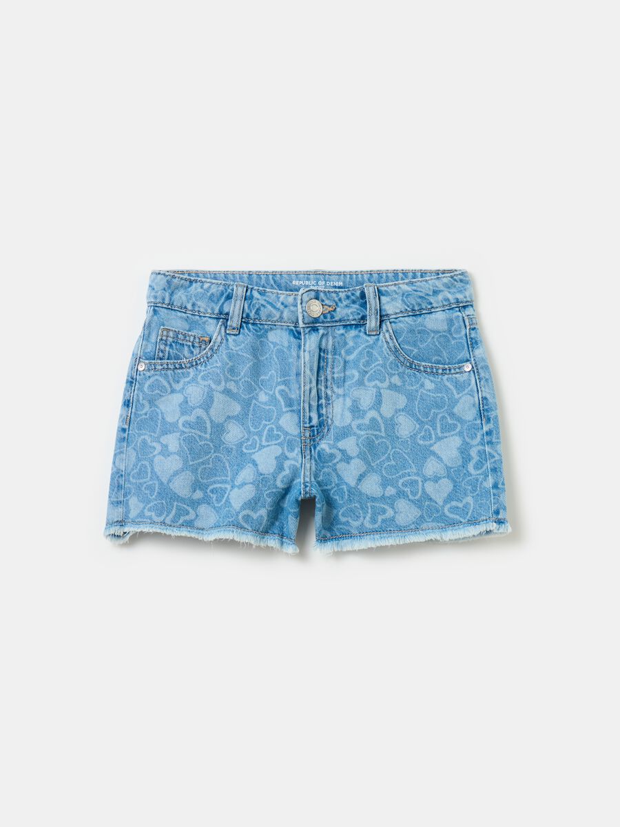 Denim shorts with all-over hearts print_0
