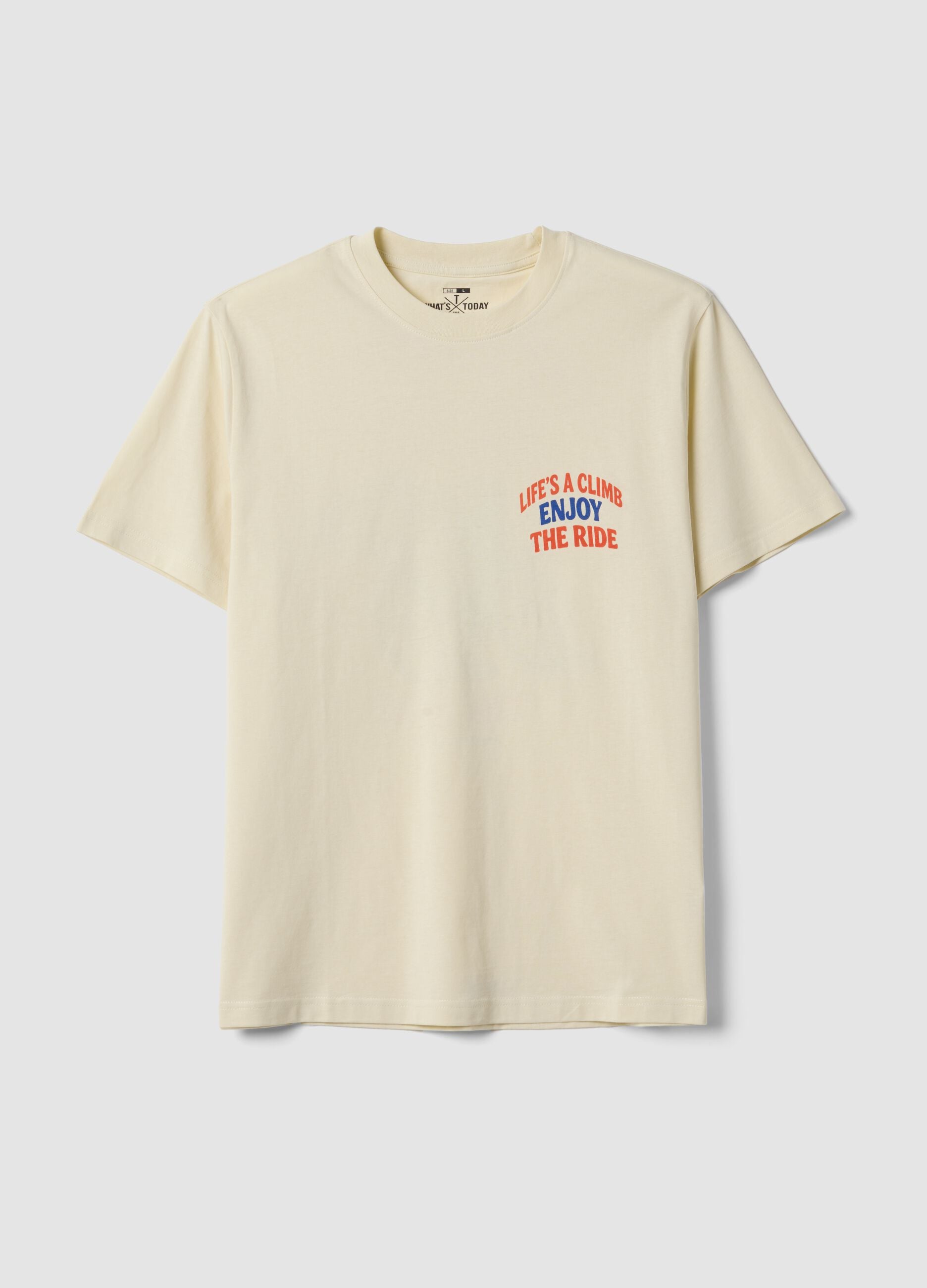 Beiges T-Shirt aus reinem Baumwolljersey mit Schriftzug, Regular Fit