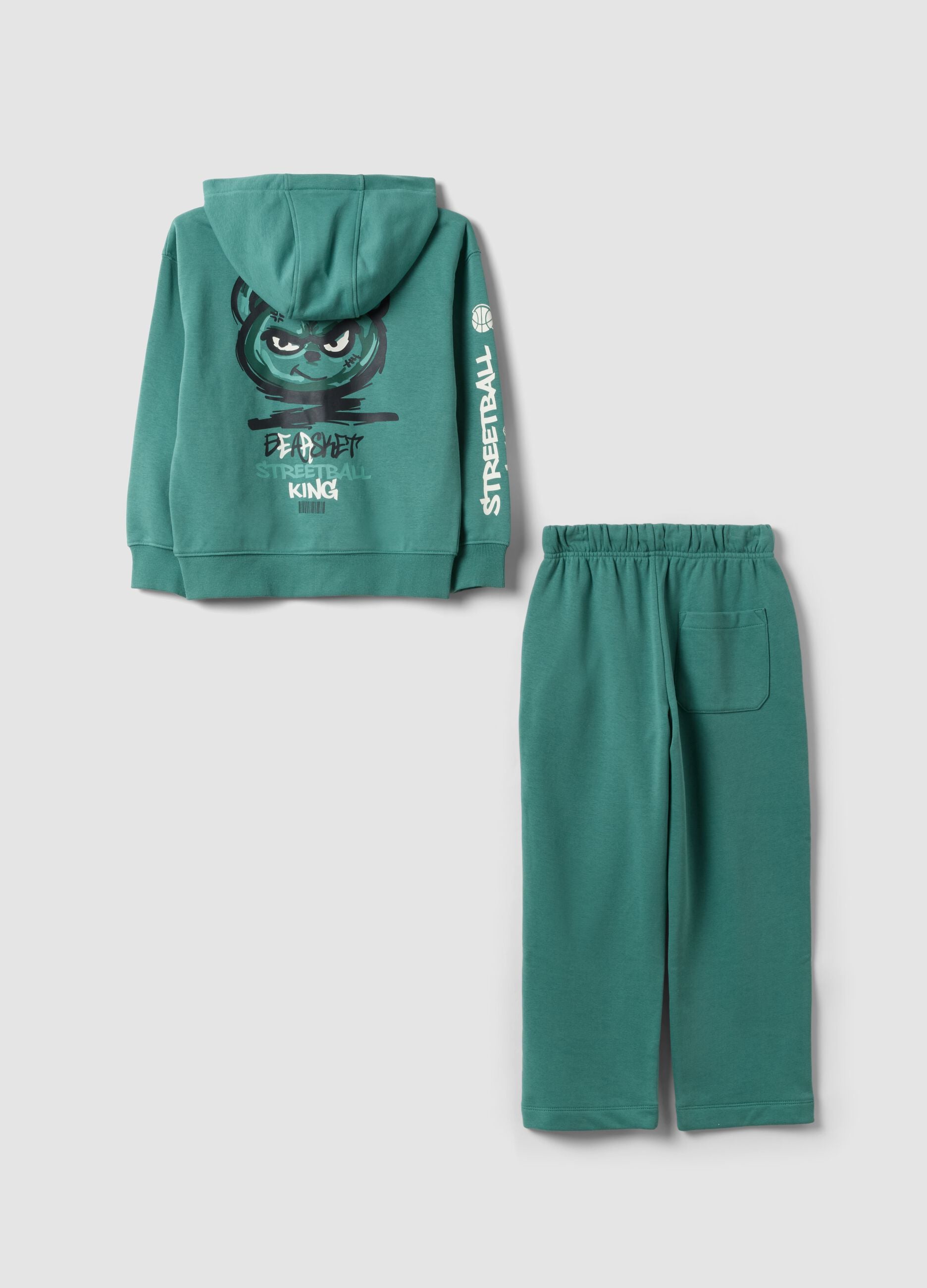 Tuta jogging verde in misto cotone con felpa con cappuccio per bambino