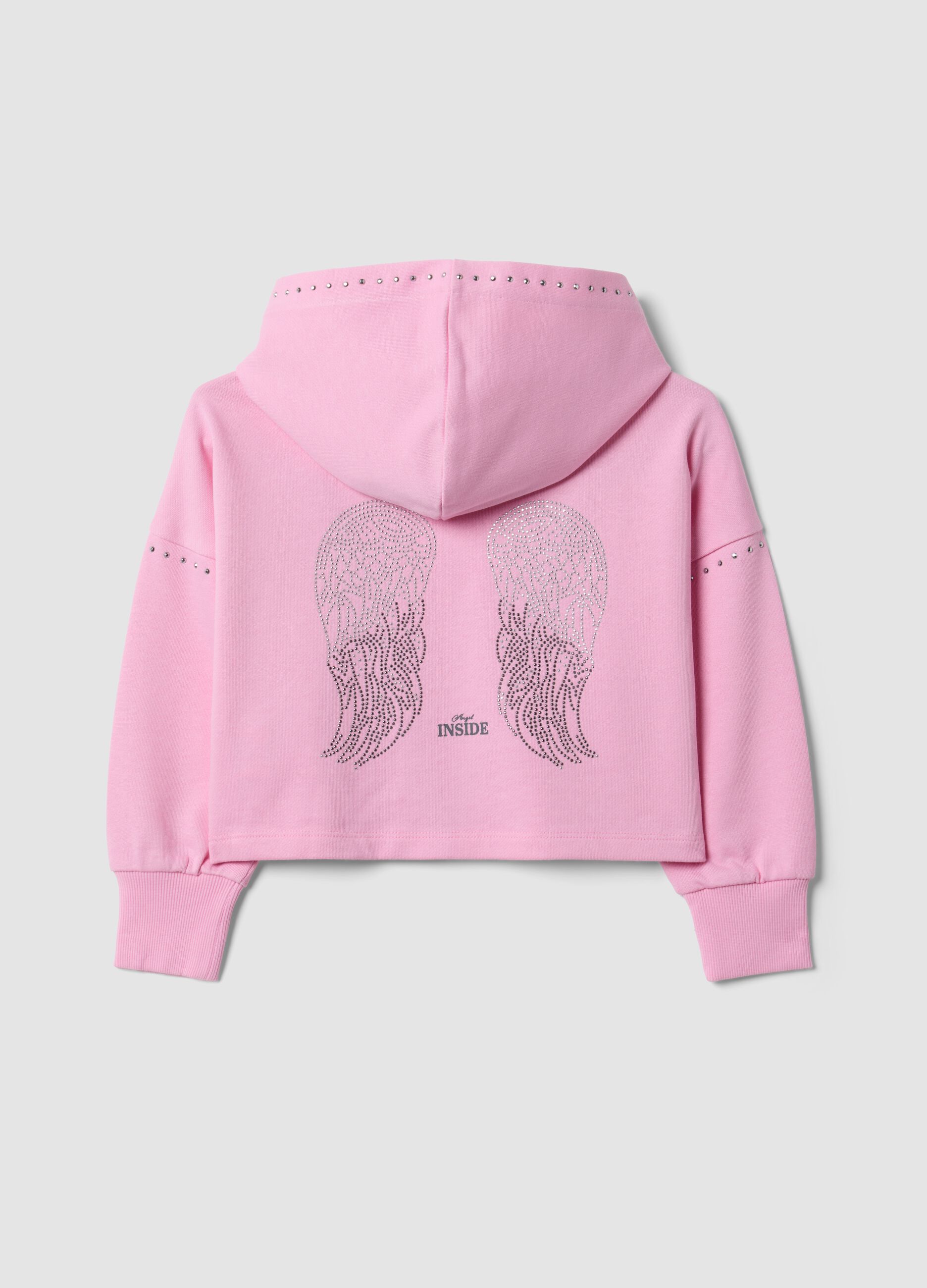 Rosa Hoodie aus reiner Baumwolle mit Strass f&uuml;r M&auml;dchen