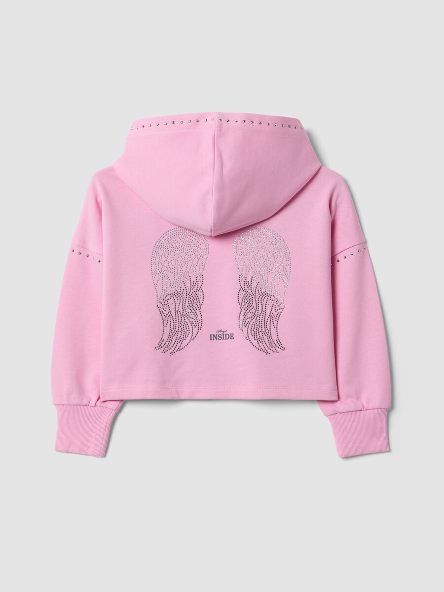 Pink pure cotton hoodie with rhinestones for girls_1