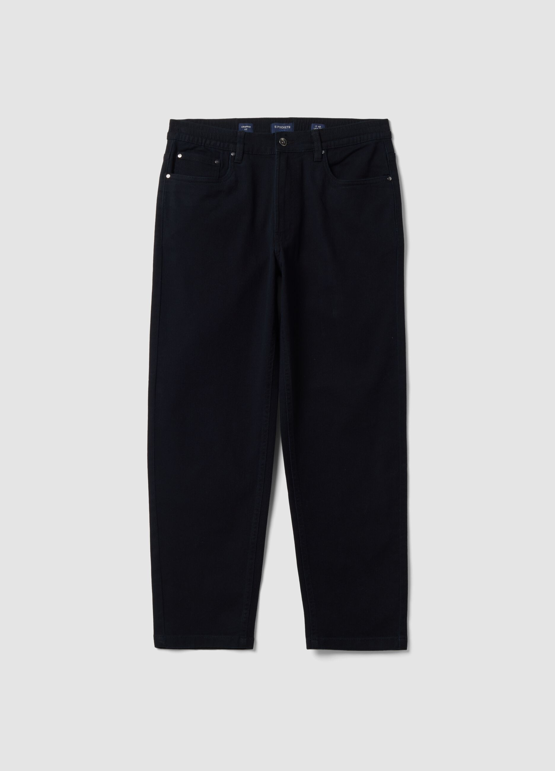Black straight-leg stretch cotton twill trousers