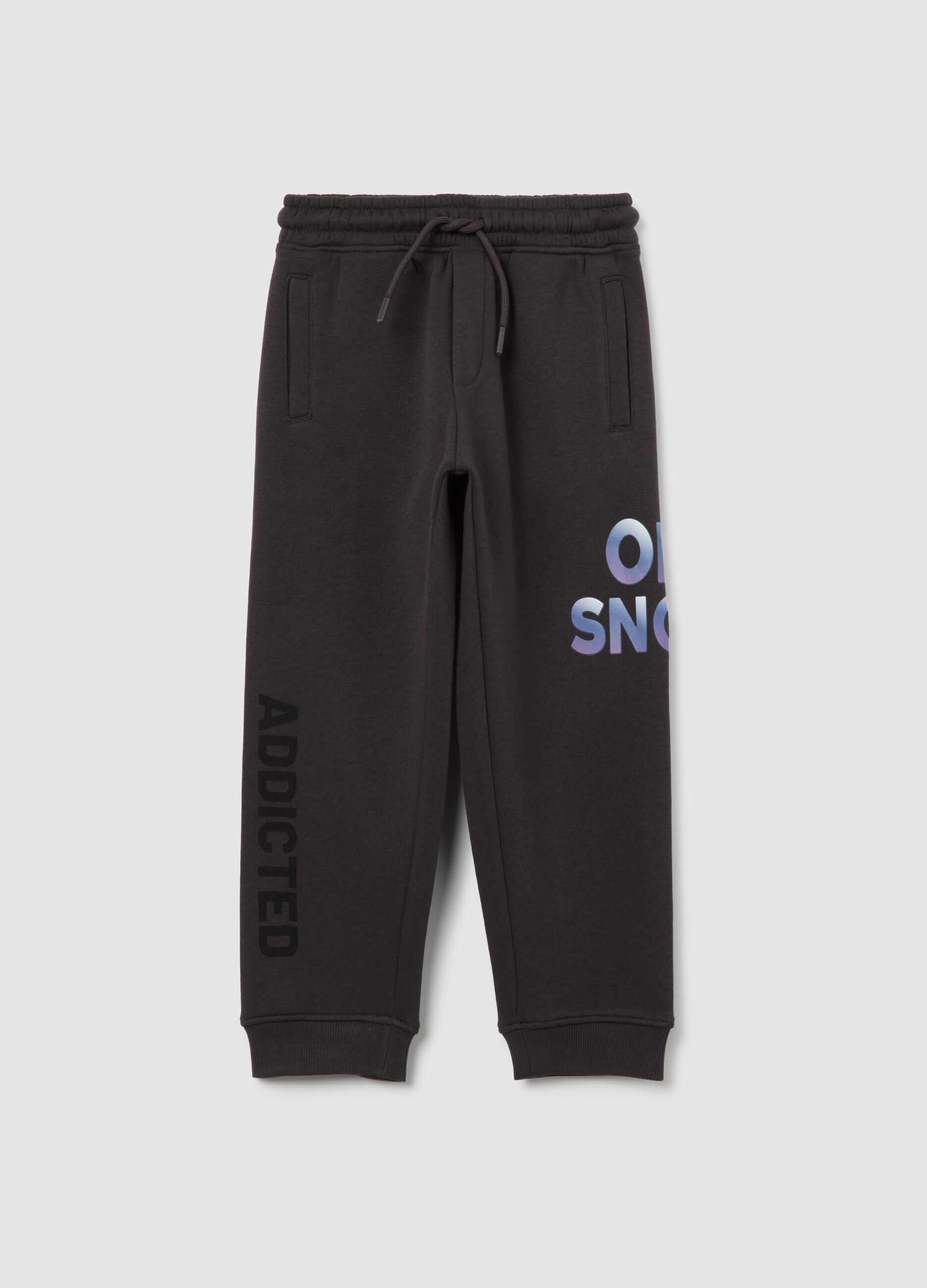 Children's black cotton blend regular fit trousers