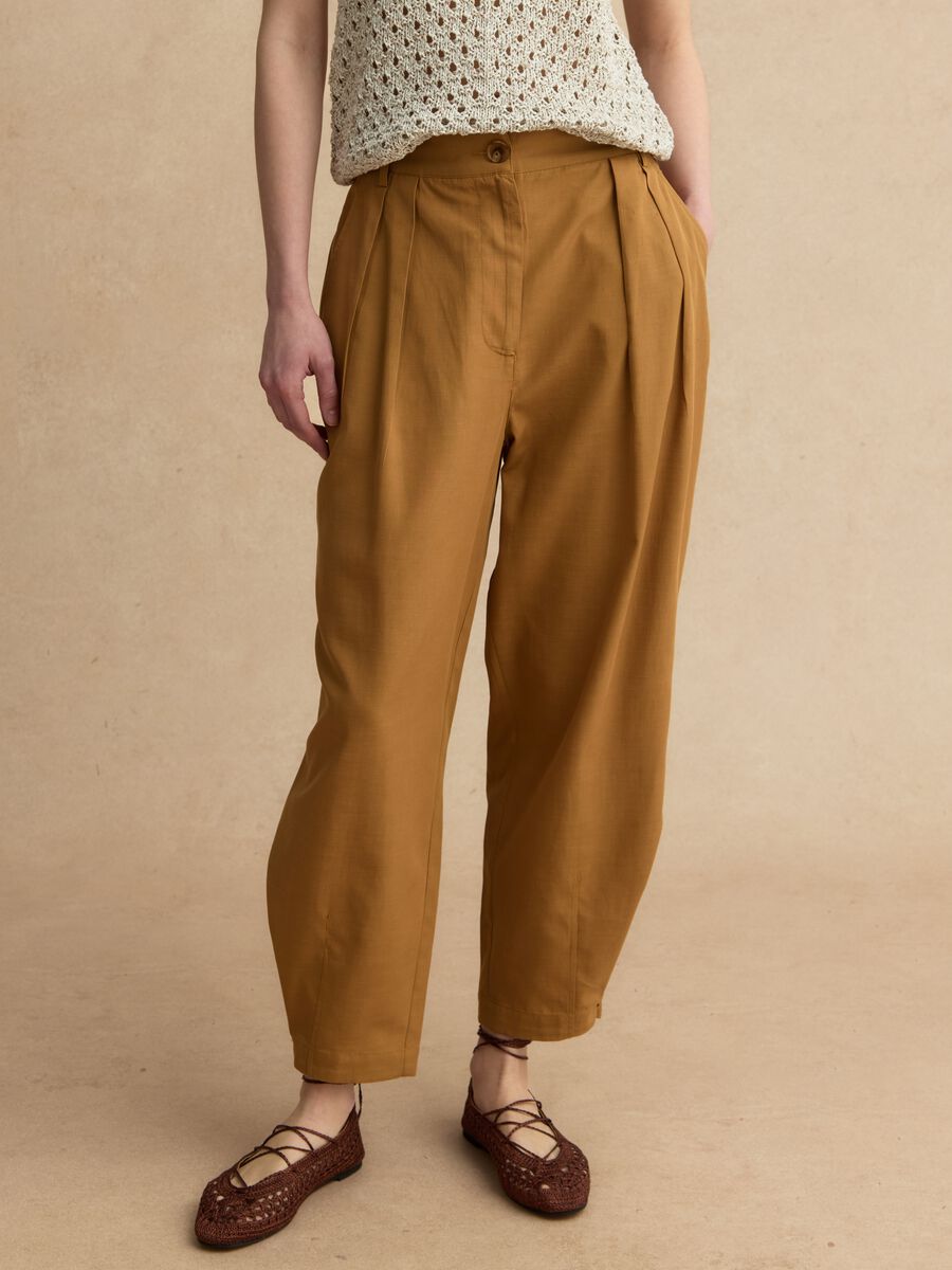 Braune Slouchy-Fit-Hose aus Lyocell-Baumwoll-Mix_1