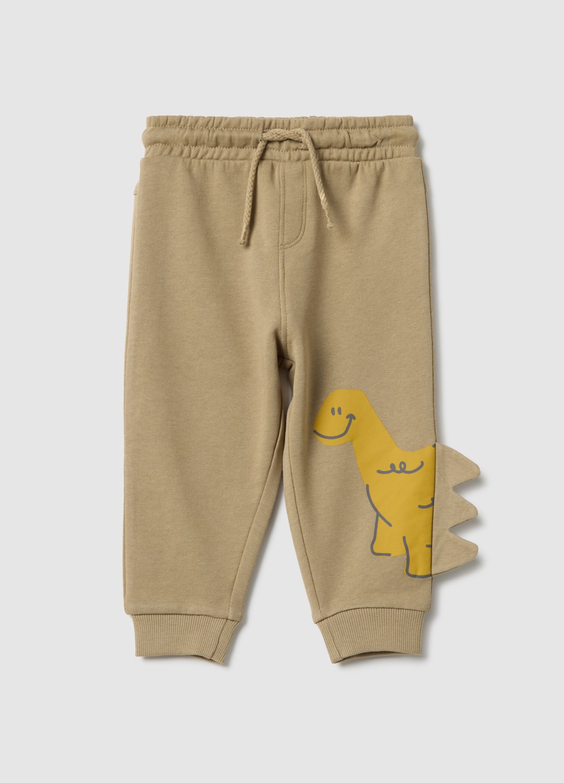 Boys' beige pure cotton trousers regular fit dinosaur style