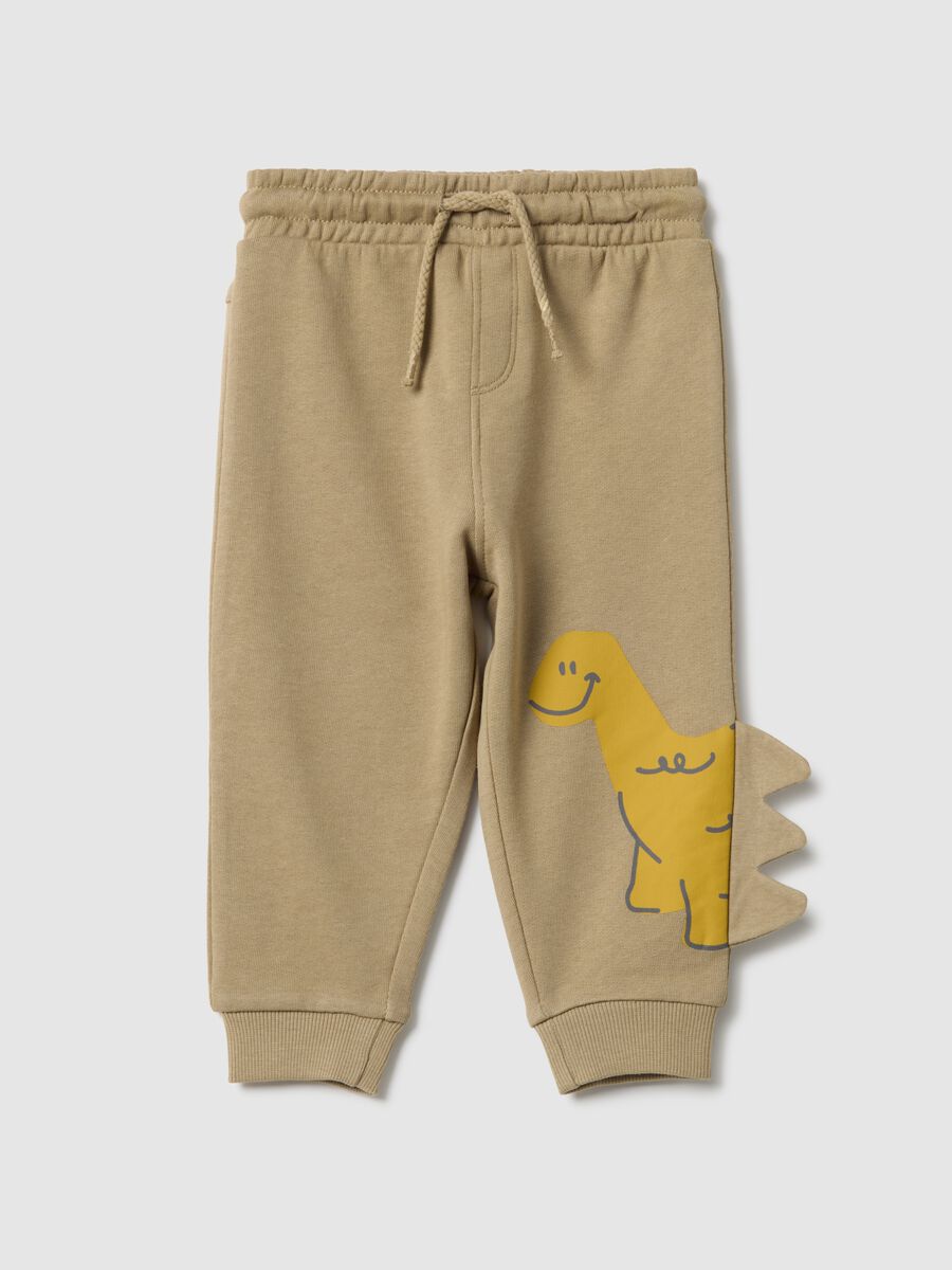 Boys' beige pure cotton trousers regular fit dinosaur style_0