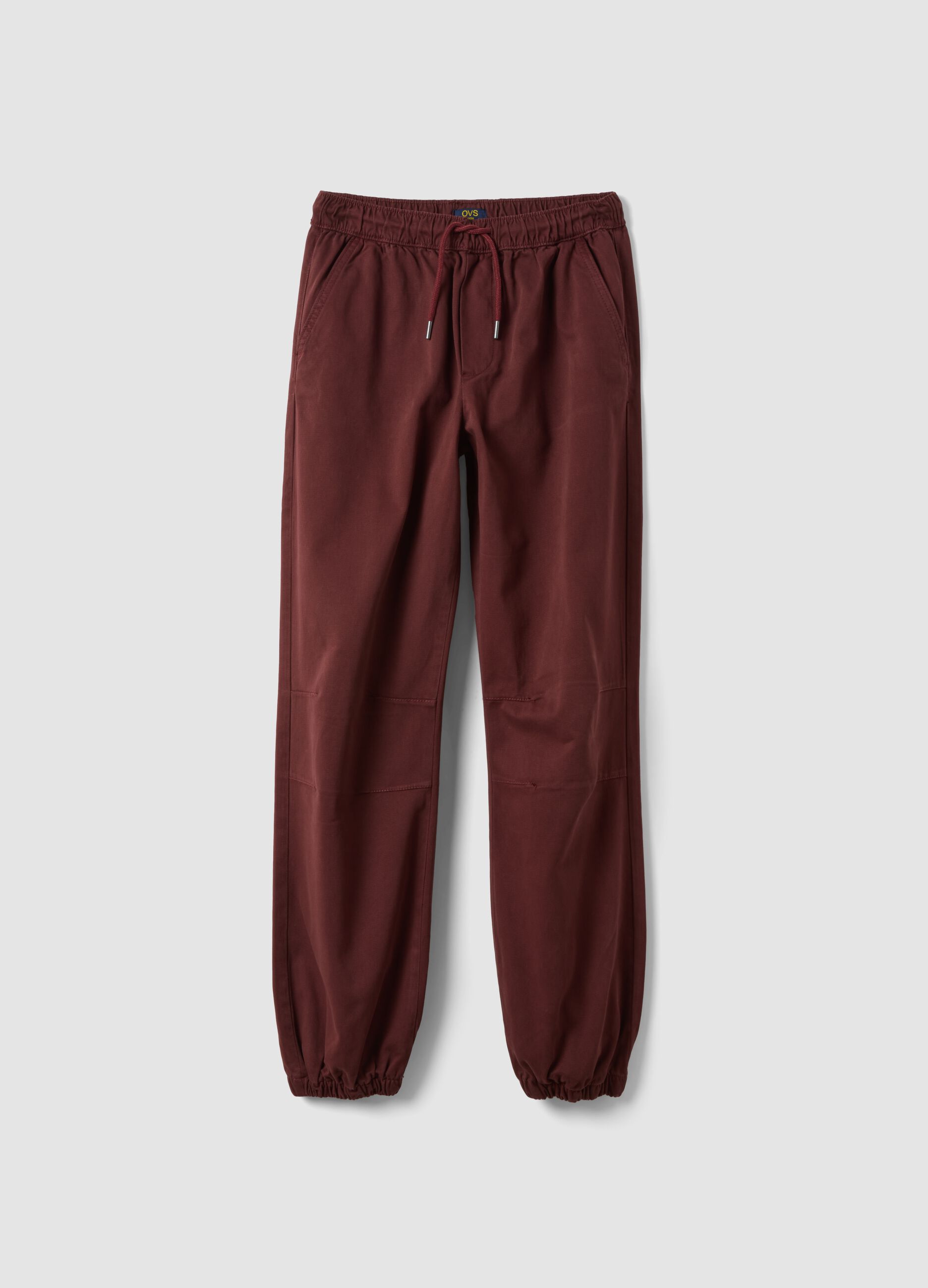 Red stretch cotton joggers with elasticated cuffs, comfort fit