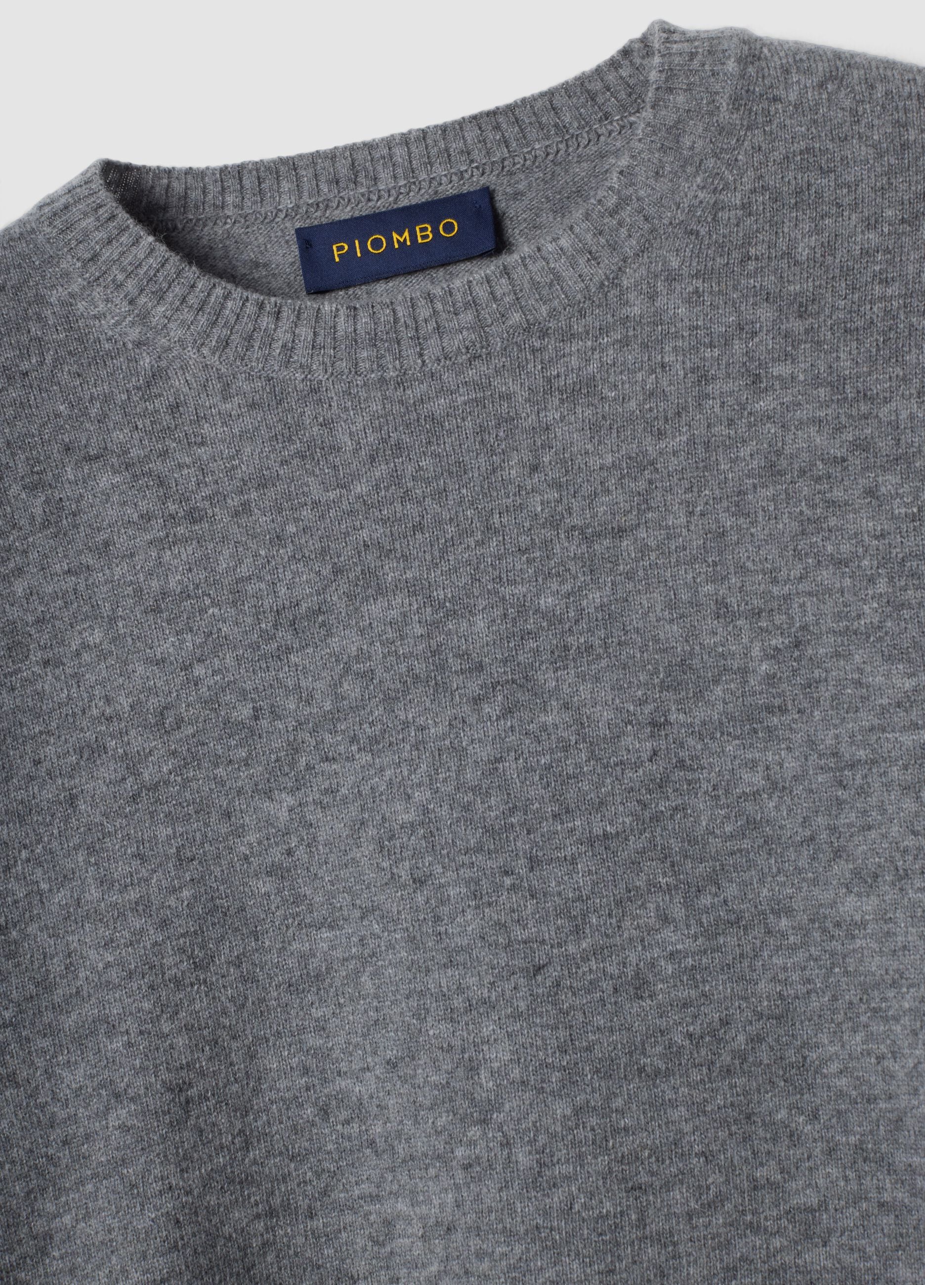 Grey pure lambswool crew-neck jumper, regular fit