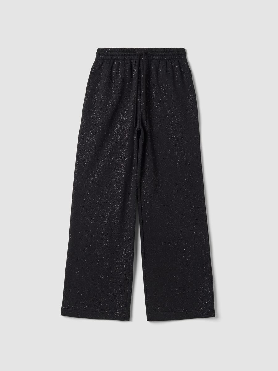 Crne wide leg hlače od mje&scaron;avine pamuka s lurex efektom_0