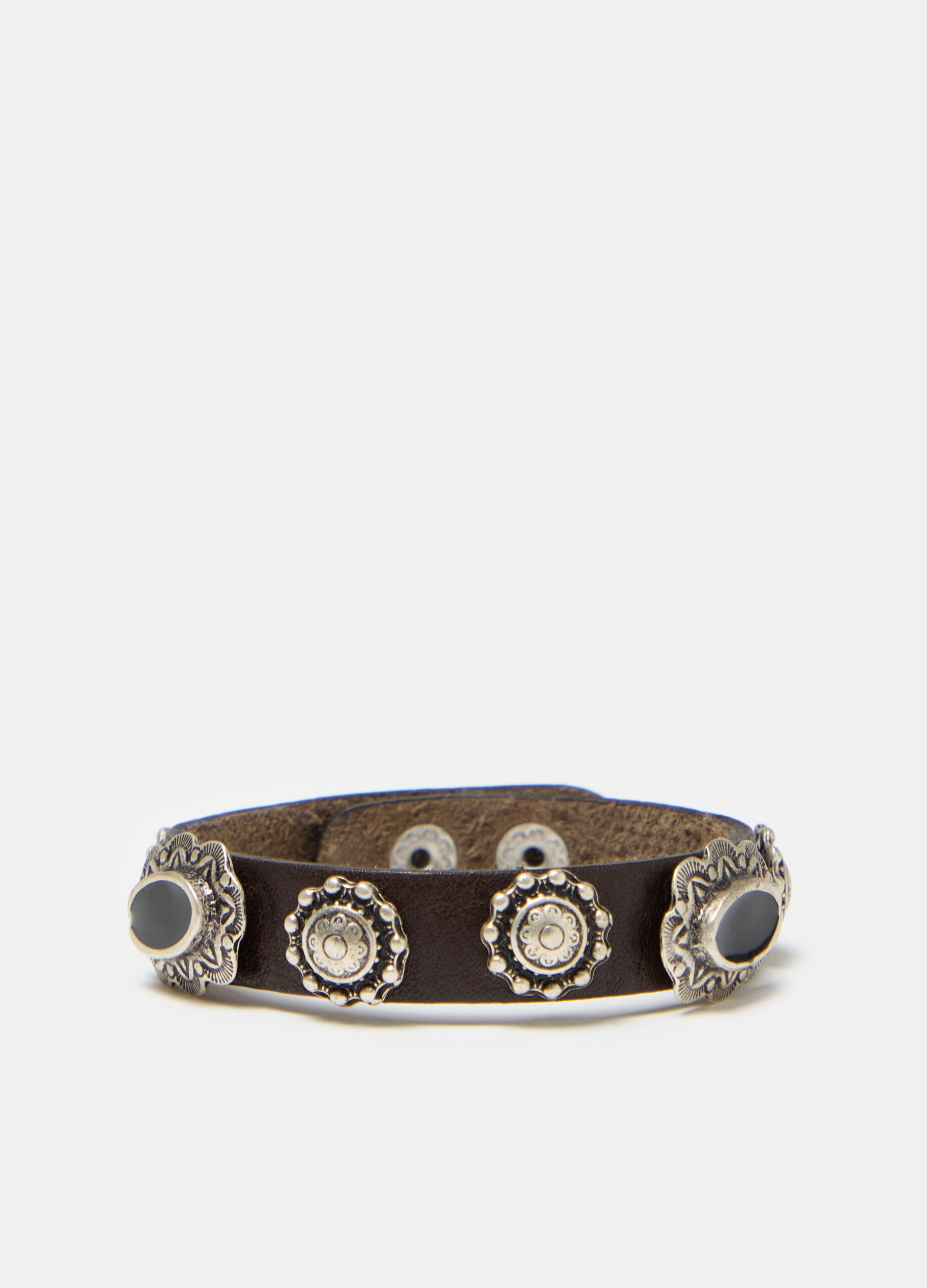 Leather bracelet with conchos