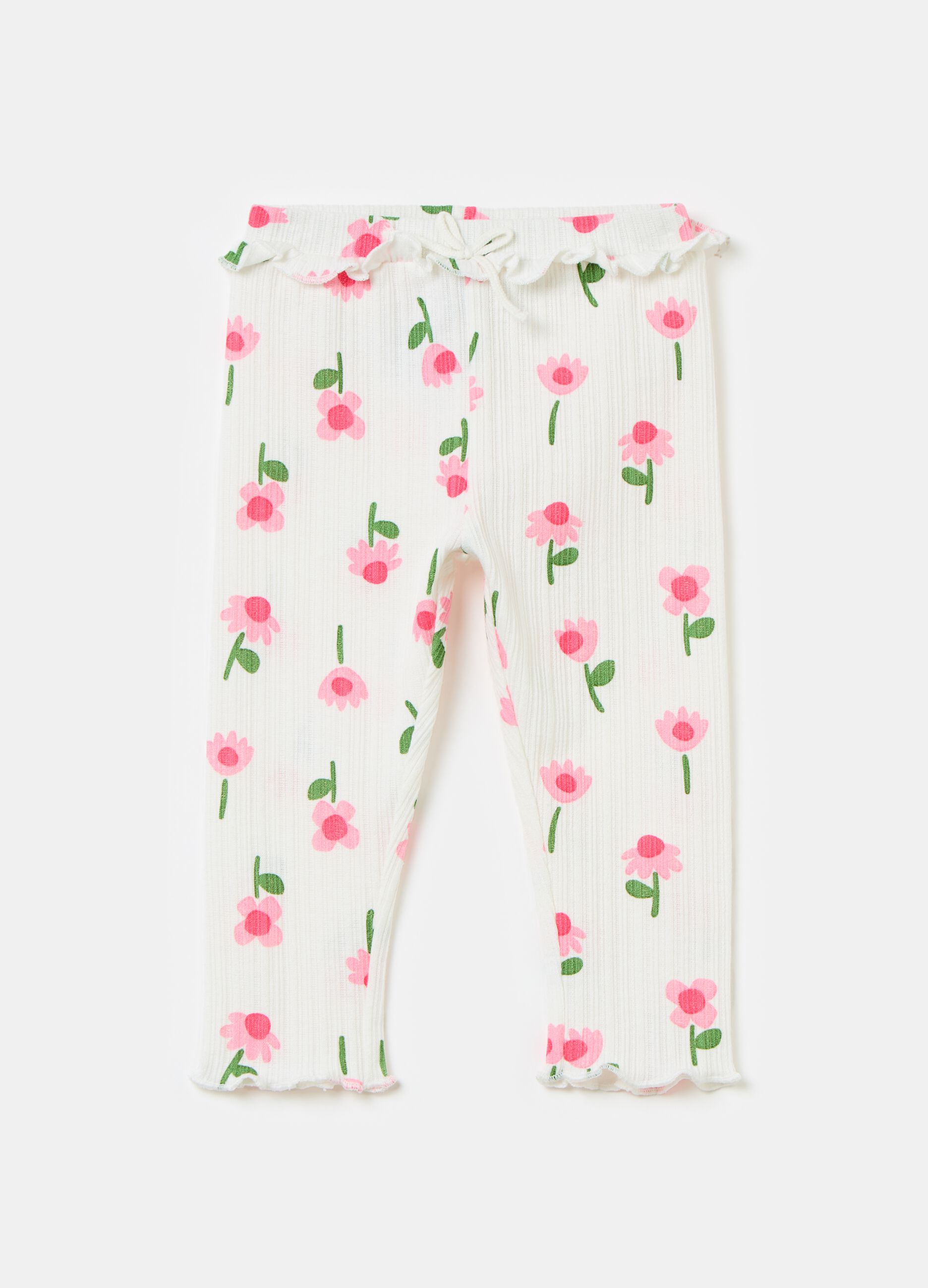 Ribbed leggings with flowers print