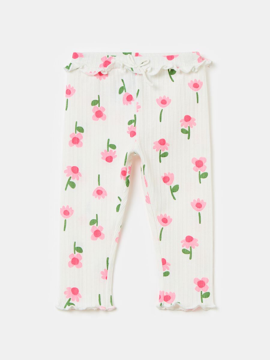 Ribbed leggings with flowers print_0