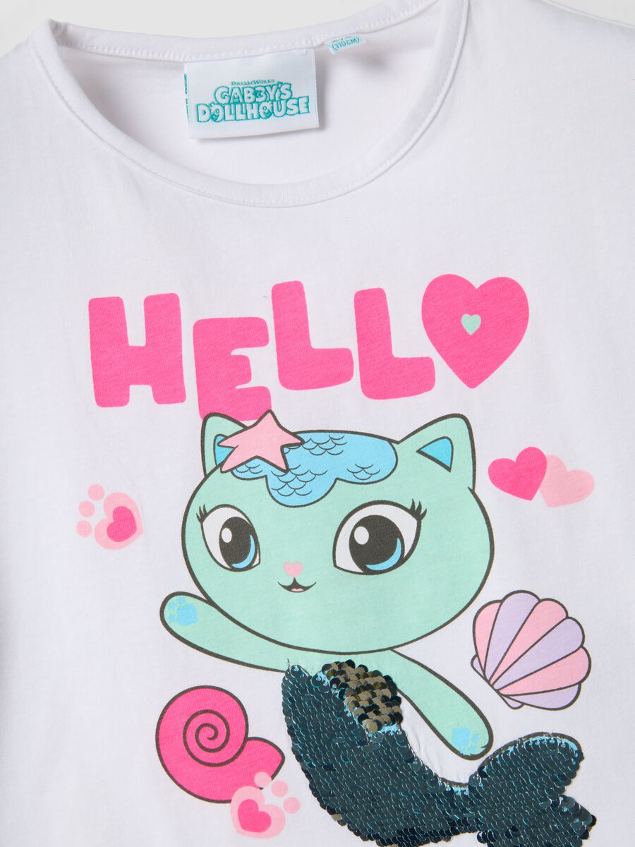 Girls' White Stretch Cotton T-Shirt with Print_3