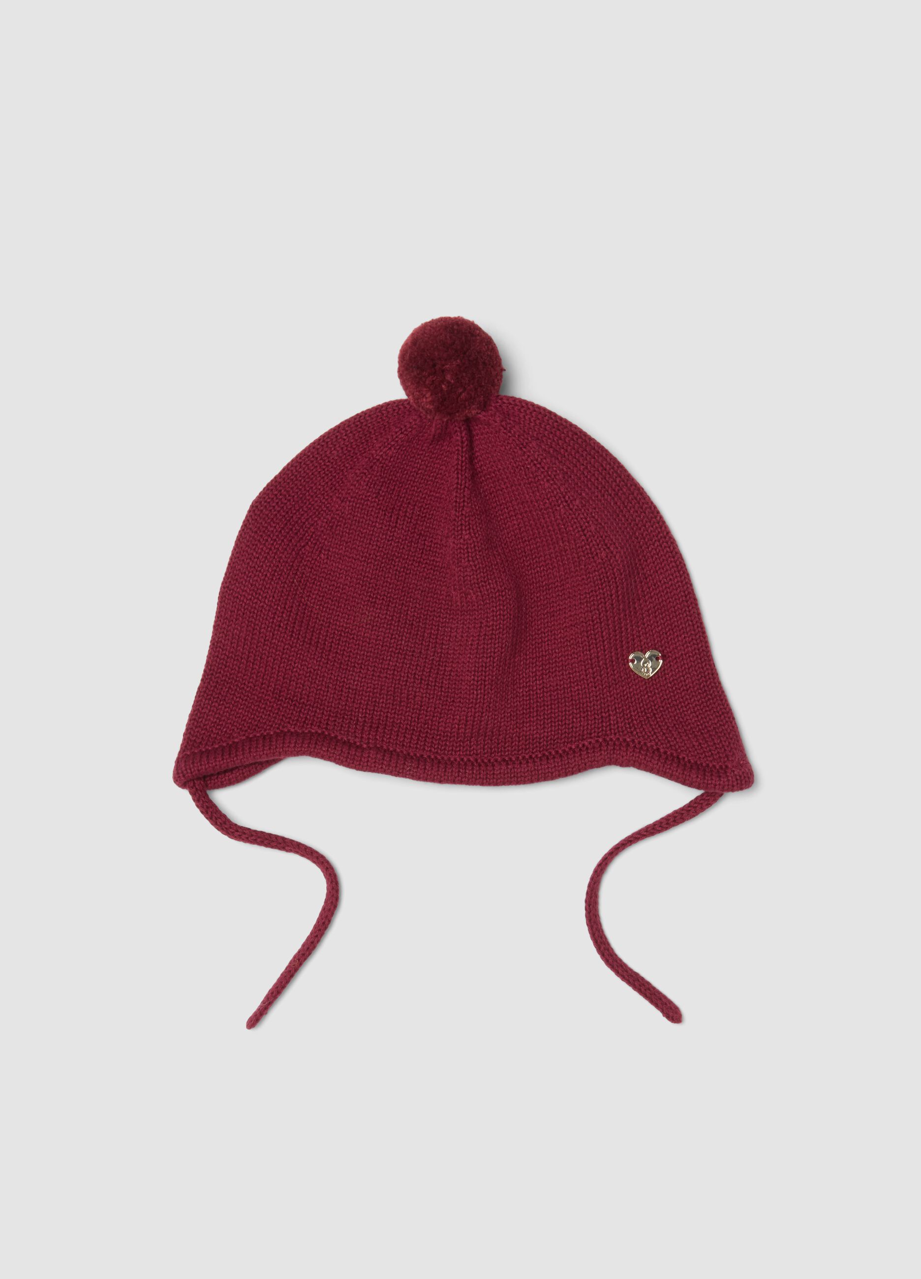Cappello rosso in puro cotone organico con pon pon