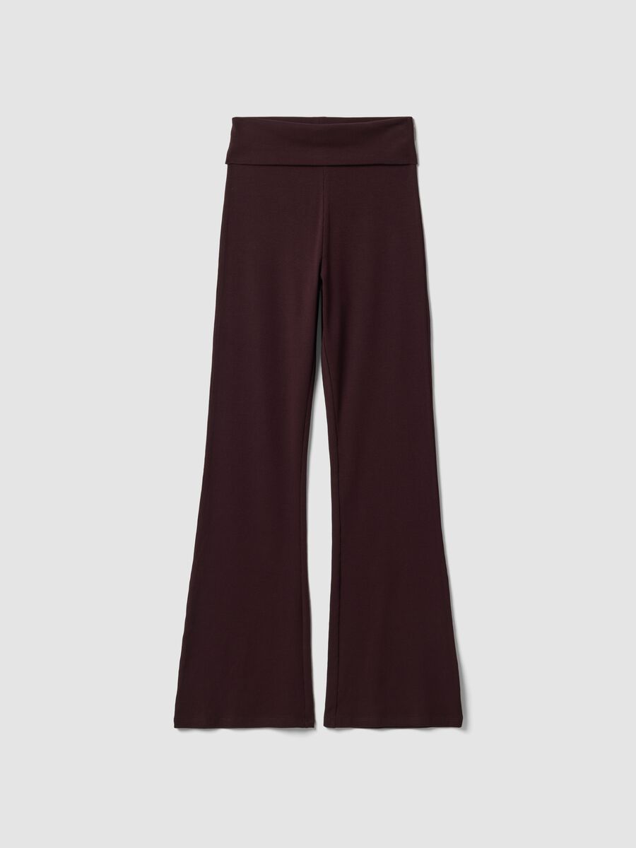 Brown ribbed pure cotton flared leggings_0