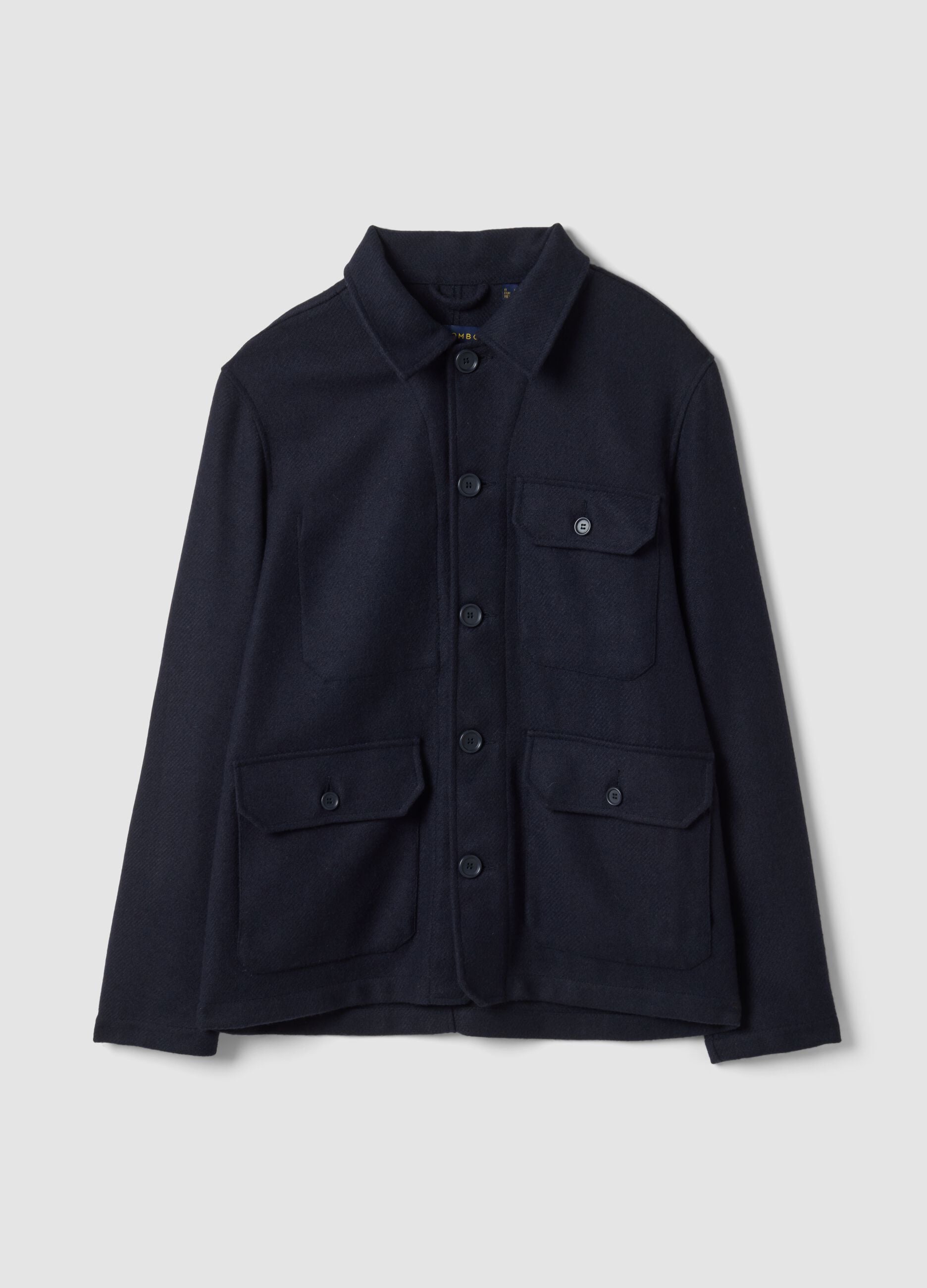 Blue wool-blend shacket with buttons and four pockets