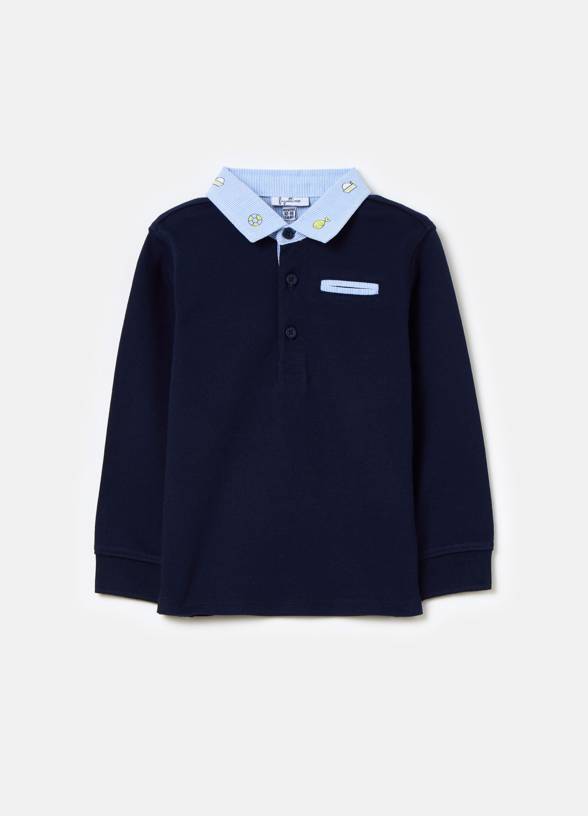 Long-sleeved polo shirt with striped details