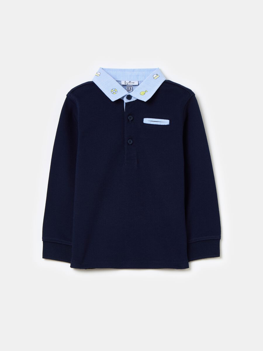 Long-sleeved polo shirt with striped details_0