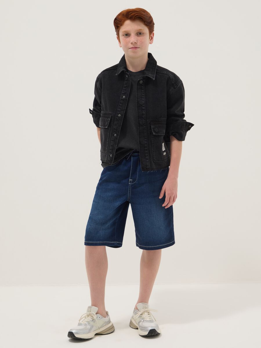 Blue denim shorts in stretch cotton_0
