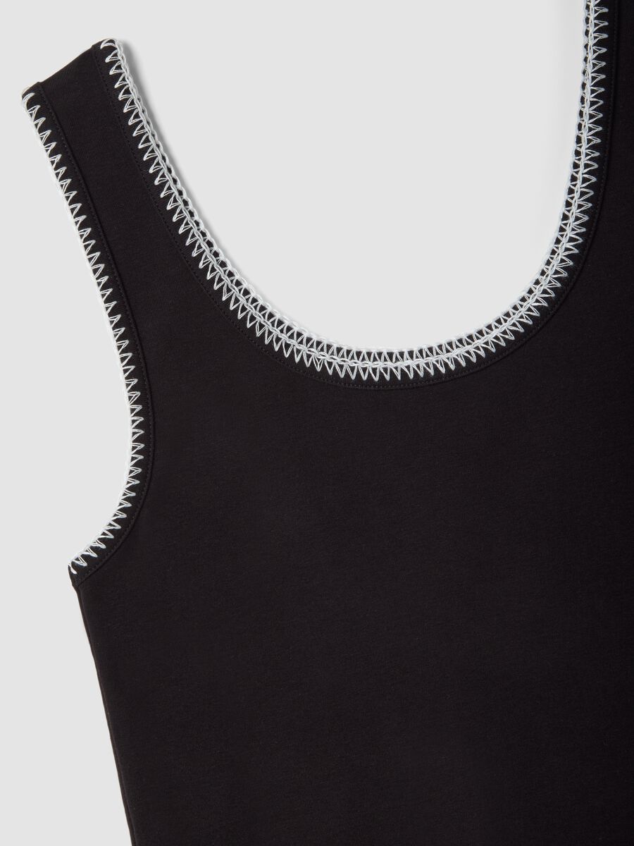 Black stretch cotton tank top with contrast trim, regular fit_5