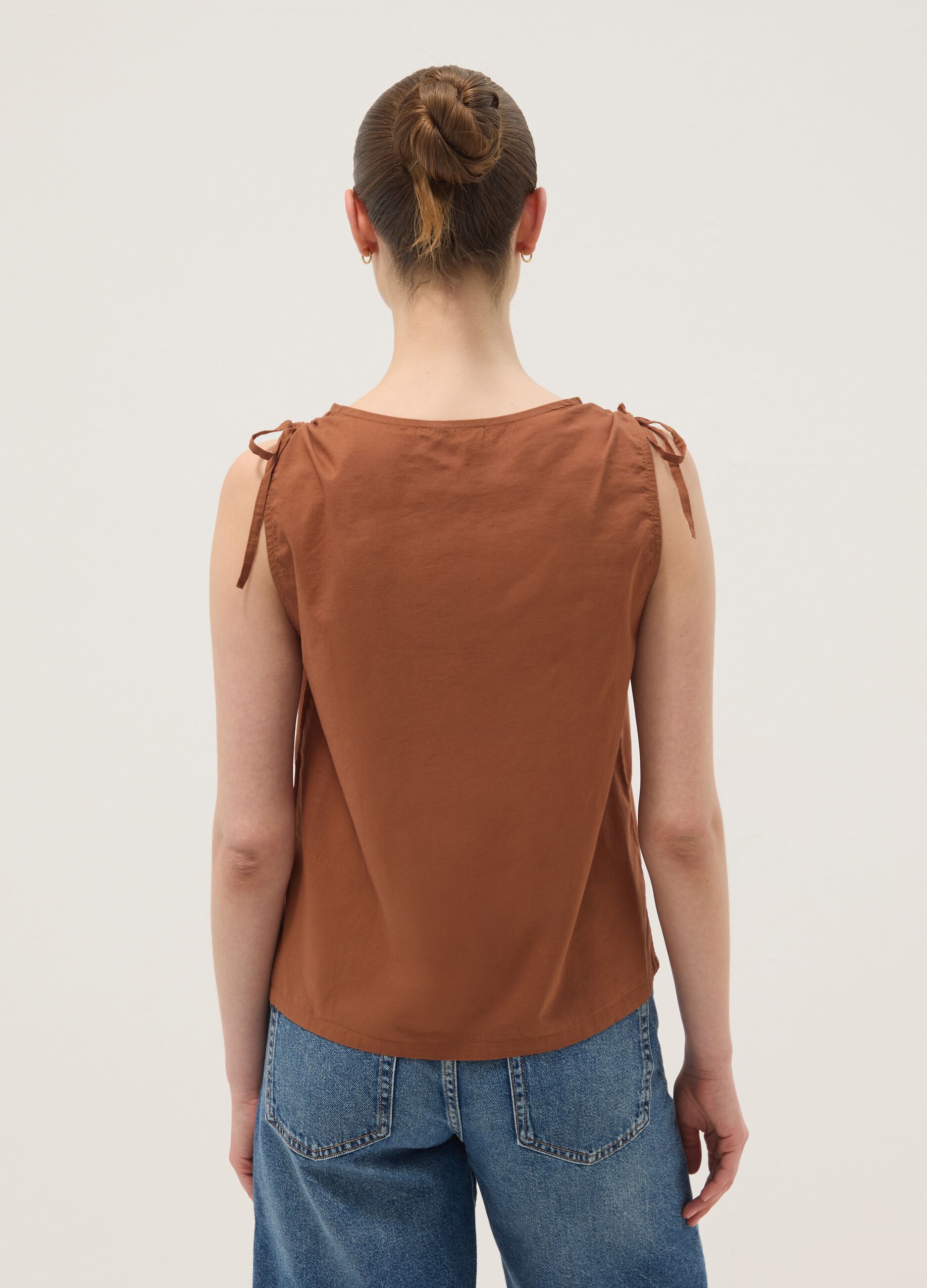 Brown pure cotton blouse with floral print