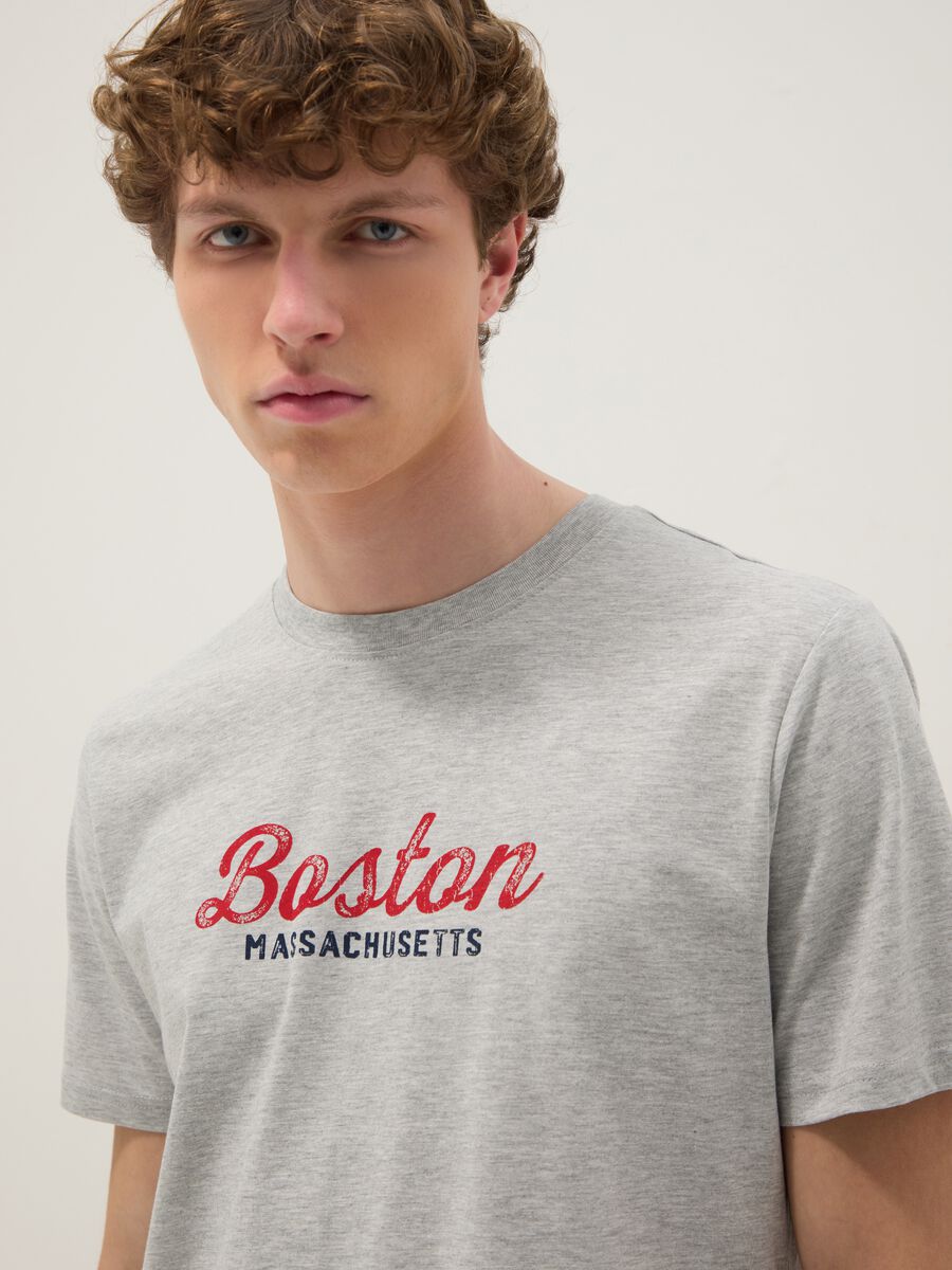Grey printed T-shirt in pure cotton, regular fit_2