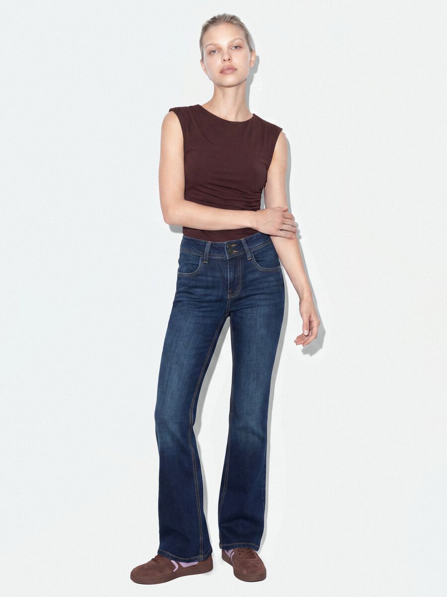 Brown stretch bodysuit with ruching, regular fit_2