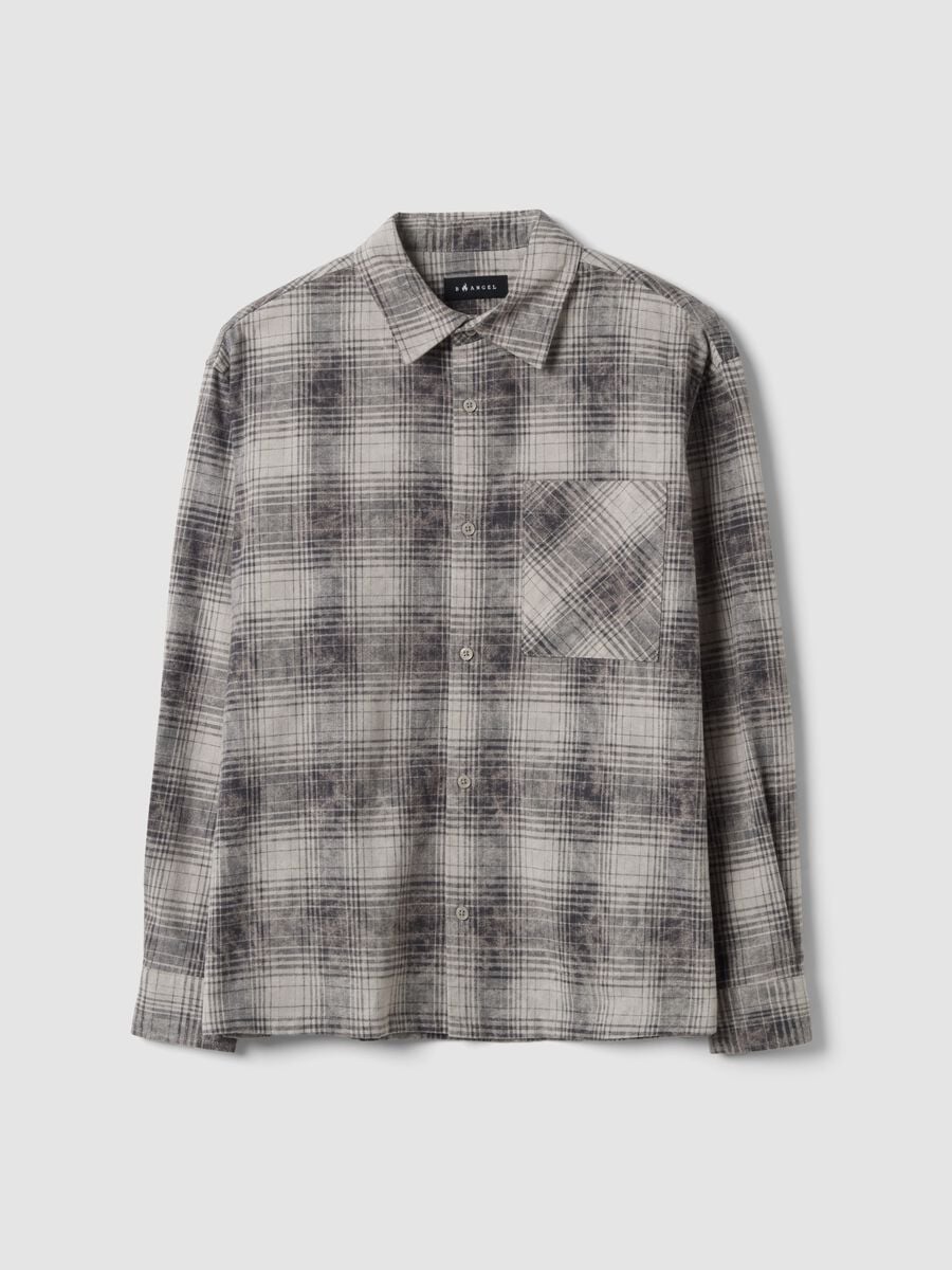 Camicia grigia a quadri in puro cotone_0