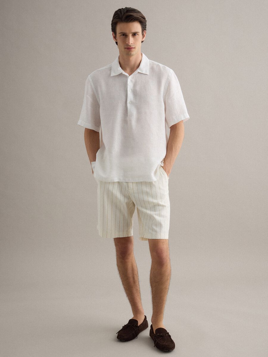 Multicolour striped linen-cotton blend shorts, regular fit_0