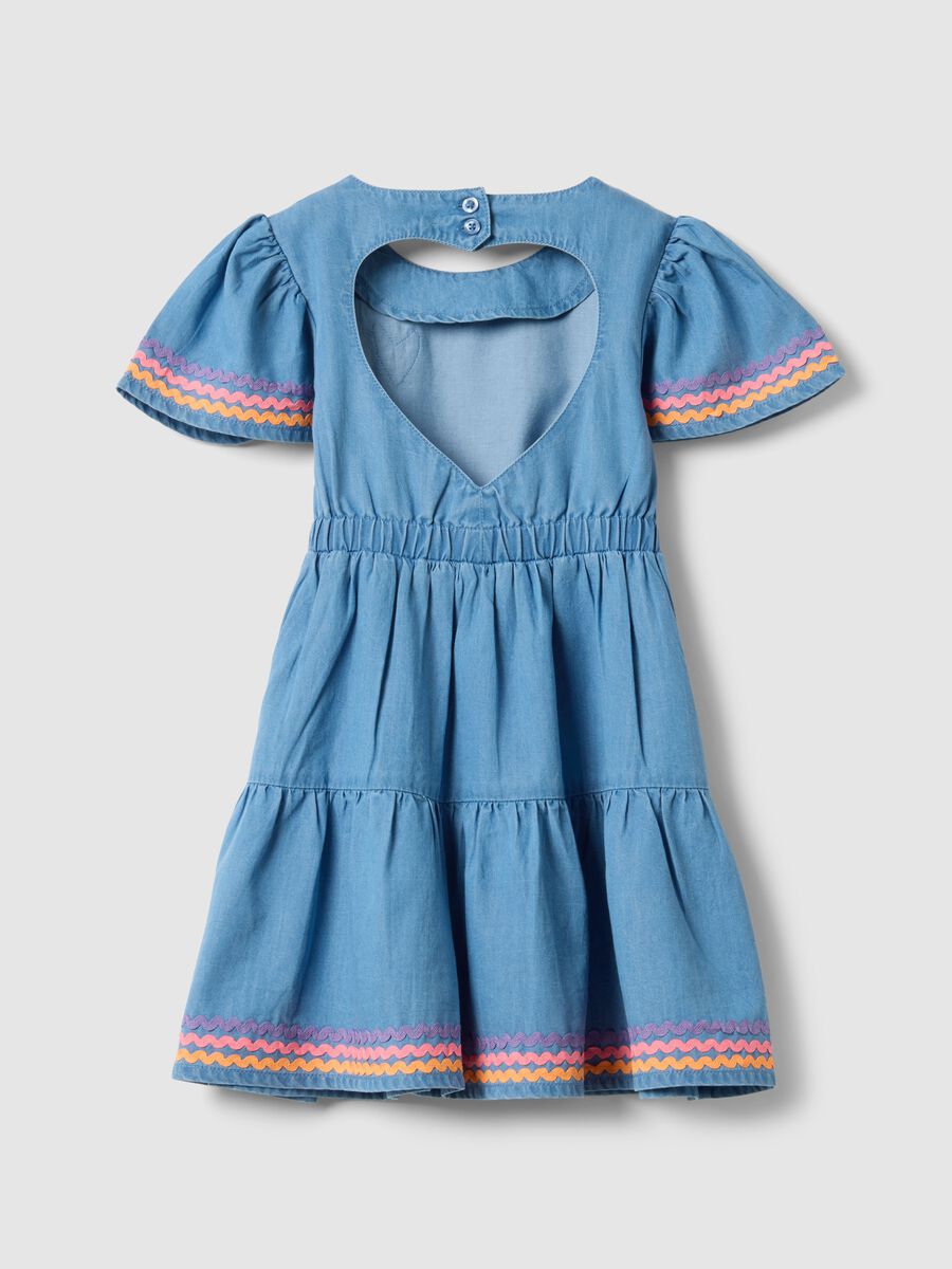 M&auml;dchenkleid aus reinem Baumwoll-Denim in Blau mit R&uuml;schen, Regular Fit_1