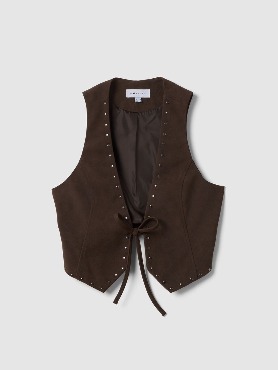 Brown string-closure vest without buttons, regular fit_4