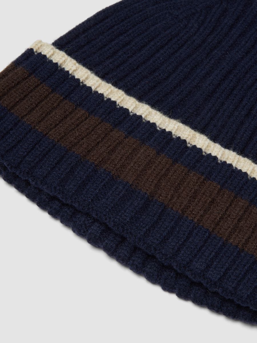 Navy ribbed viscose and wool blend beanie_1