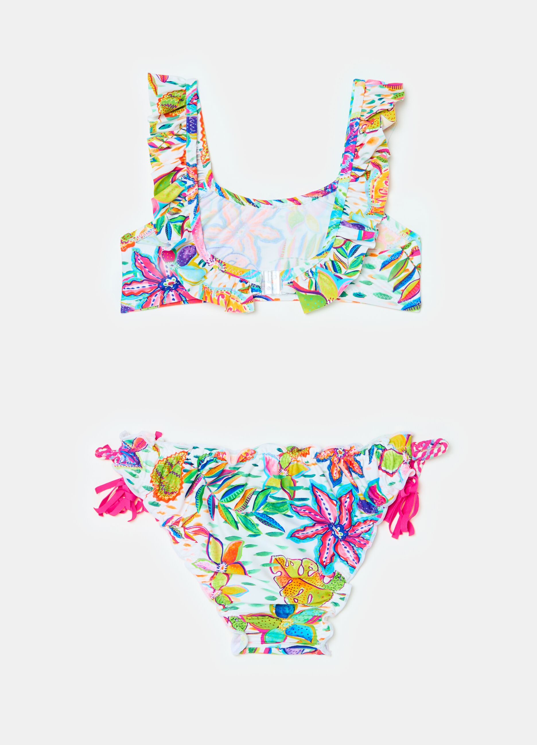 Bikini with multicoloured foliage print